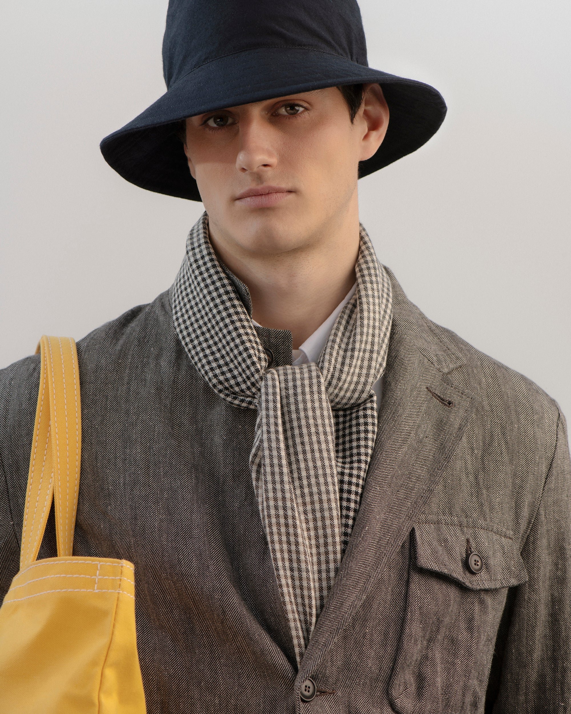 Begg x Co Kishorn Aiden Check Cashmere Scarf: Natural/Grey/Saffron - Image 2