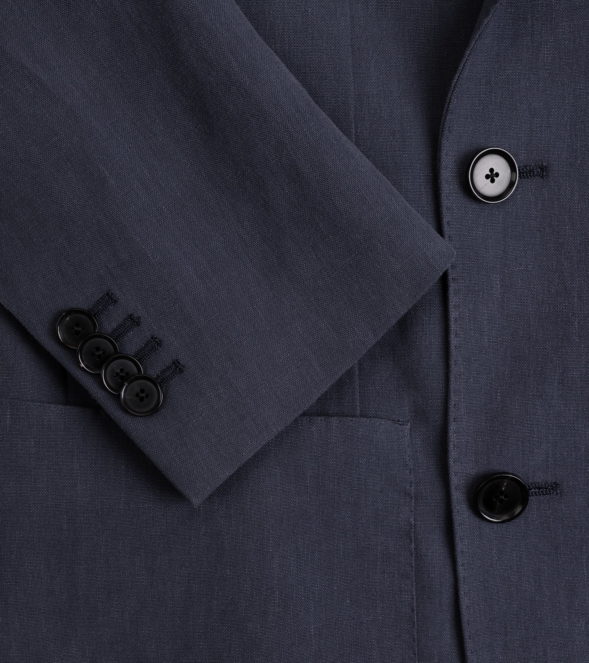 Caruso Butterfly Washed 3-Ply Linen Double Breasted Jacket: Blue - Image 4