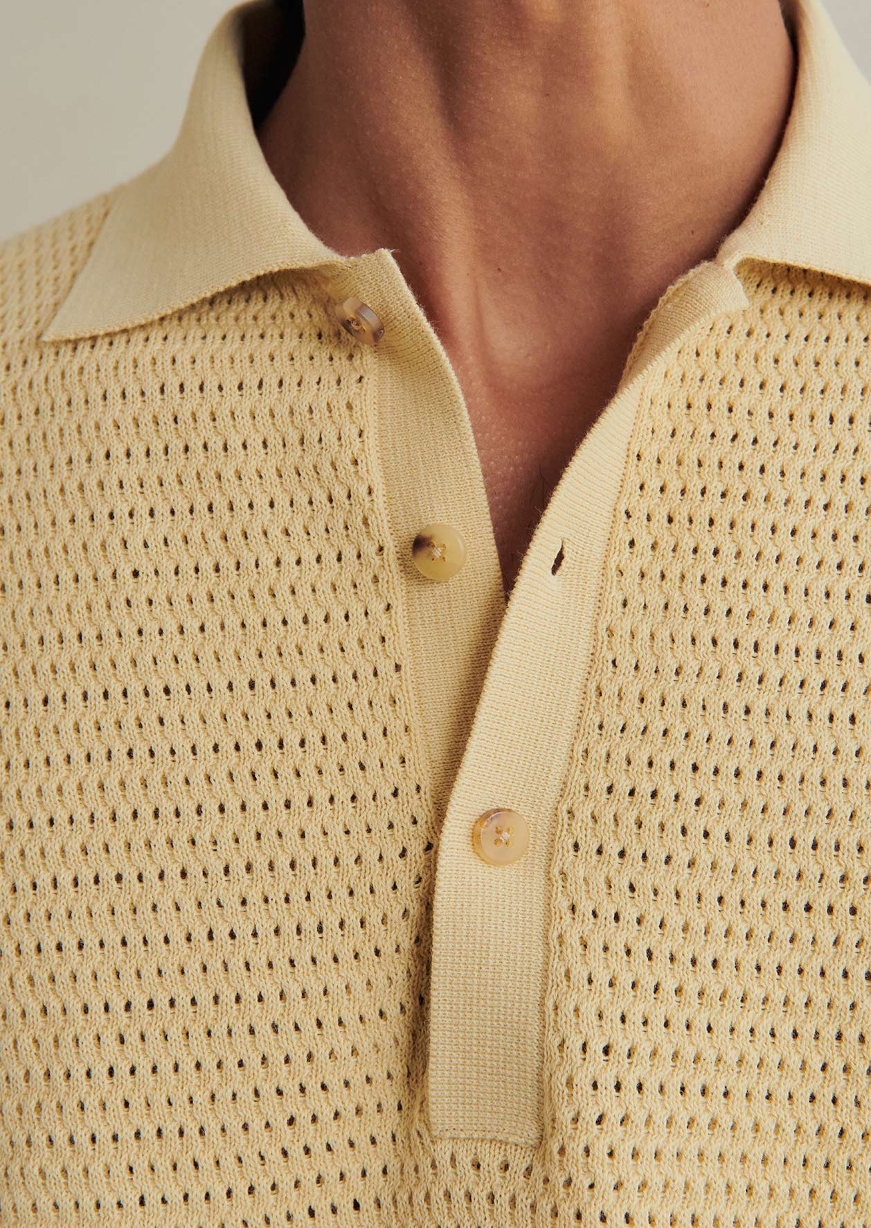 De Bonne Facture Cotton Honeycomb Knitted Polo Shirt: Butter Yellow - Image 6