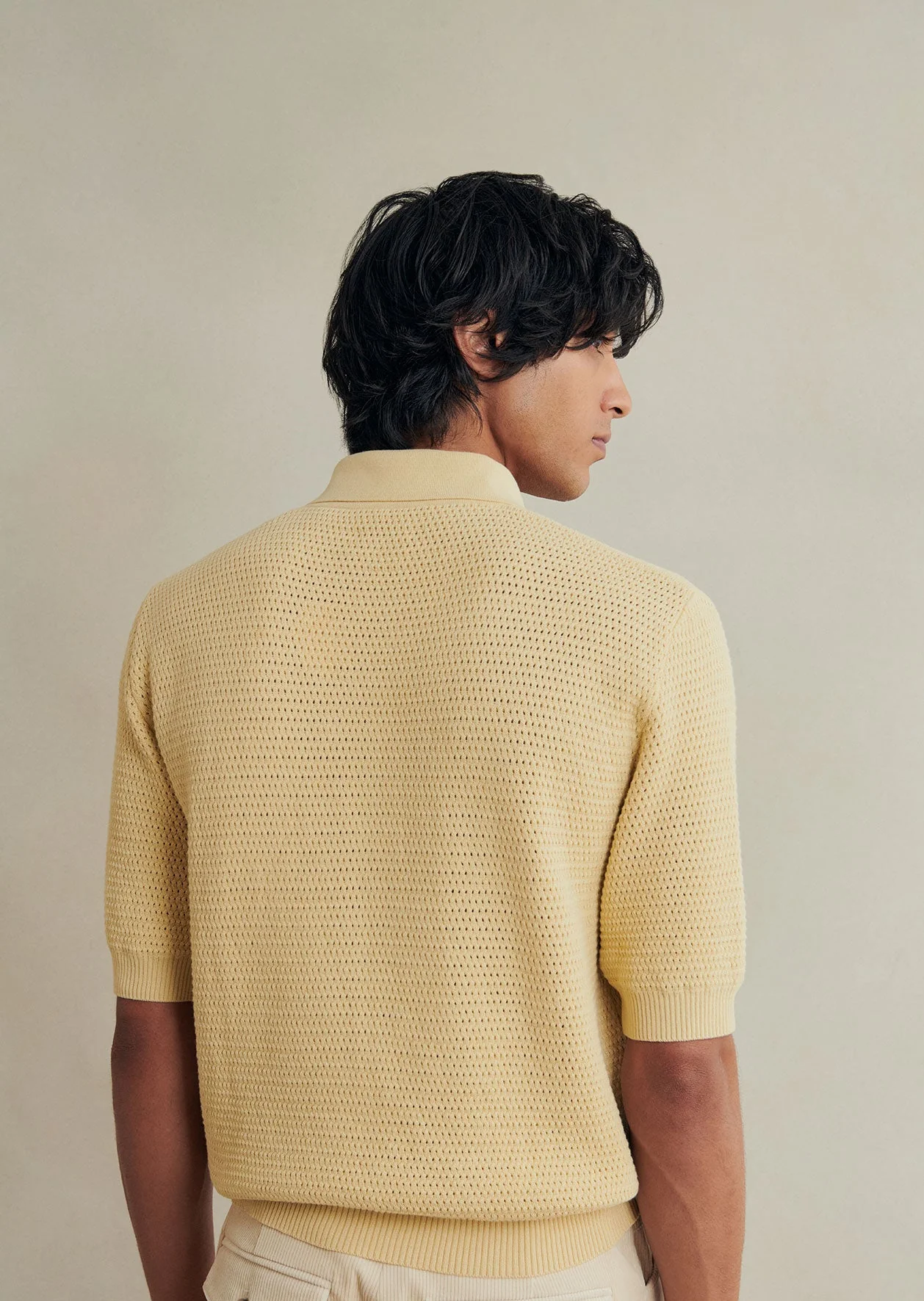 De Bonne Facture Cotton Honeycomb Knitted Polo Shirt: Butter Yellow - Image 7