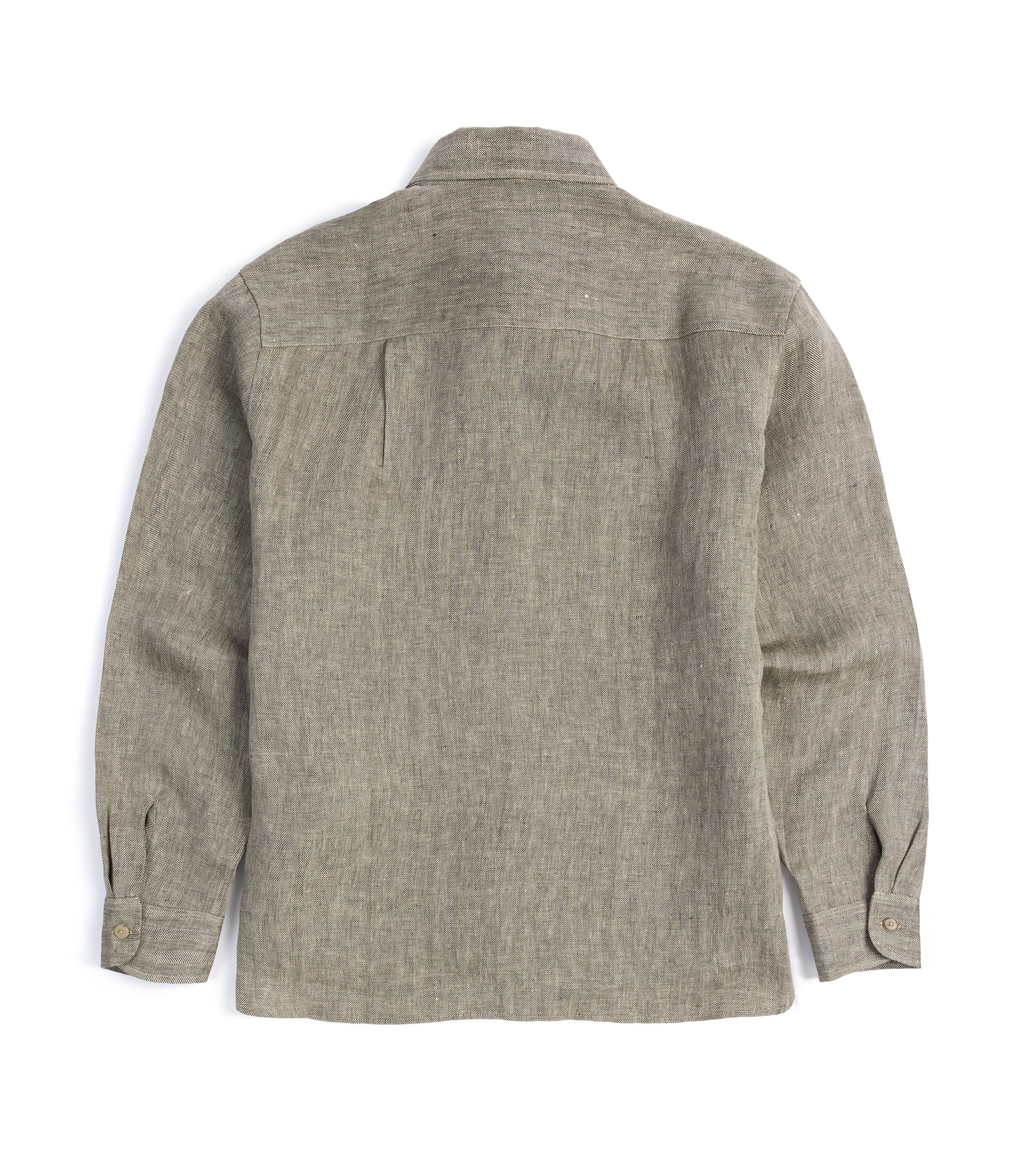 De Bonne Facture Linen Herringbone Two Pocket Overshirt: Khaki - Image 4