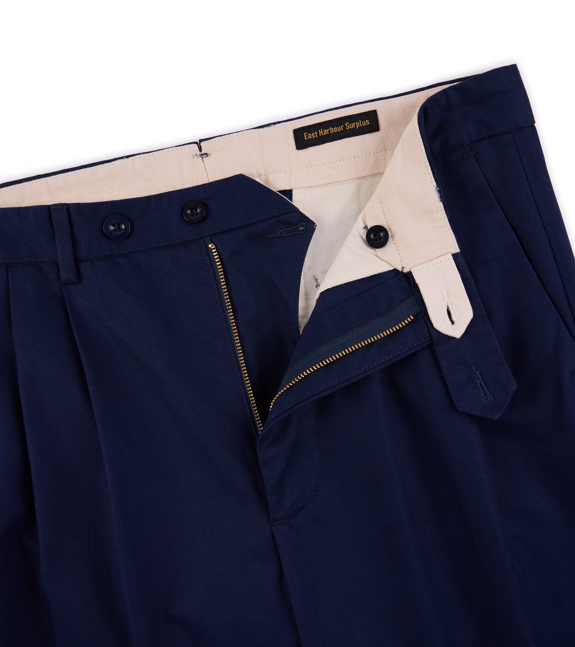 East Harbour Surplus Martin Pleated Cotton Gabardine Chino Trousers: Blue - Image 2