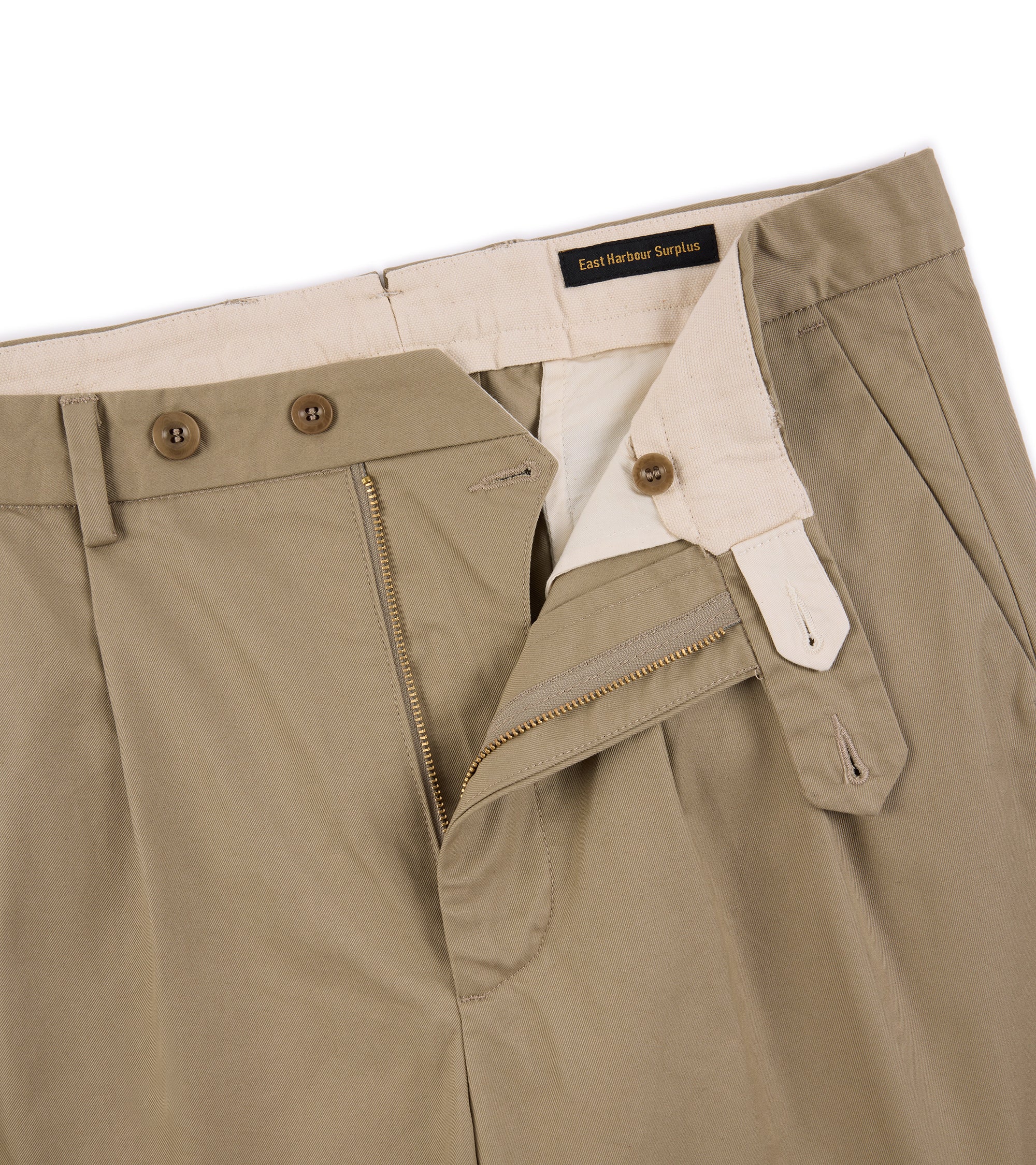 East Harbour Surplus Martin Pleated Cotton Gabardine Chino Trousers: Khaki - Image 2
