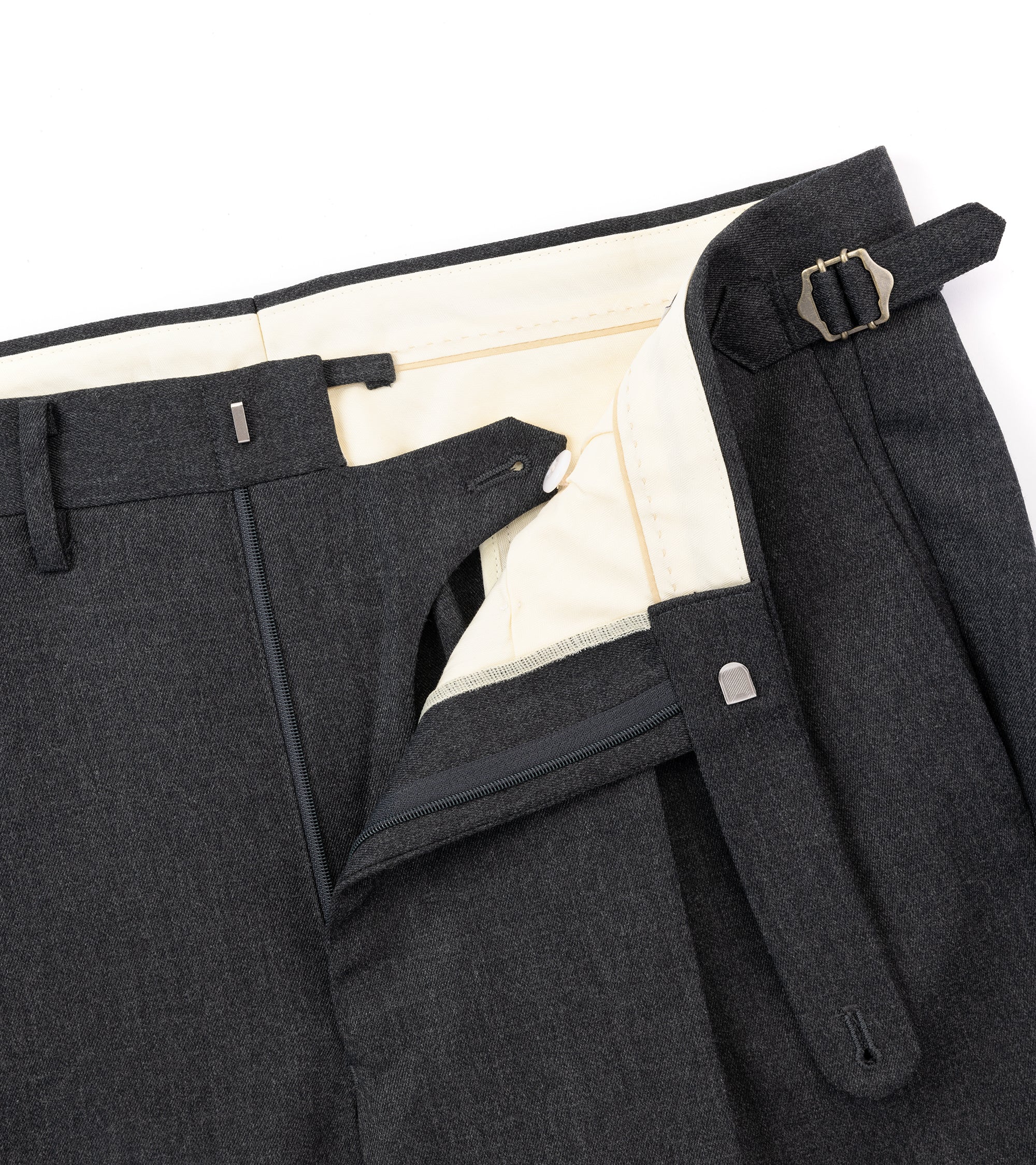 Echizenya for Trunk Wool Serge Pleated Trousers: Charcoal - Image 3