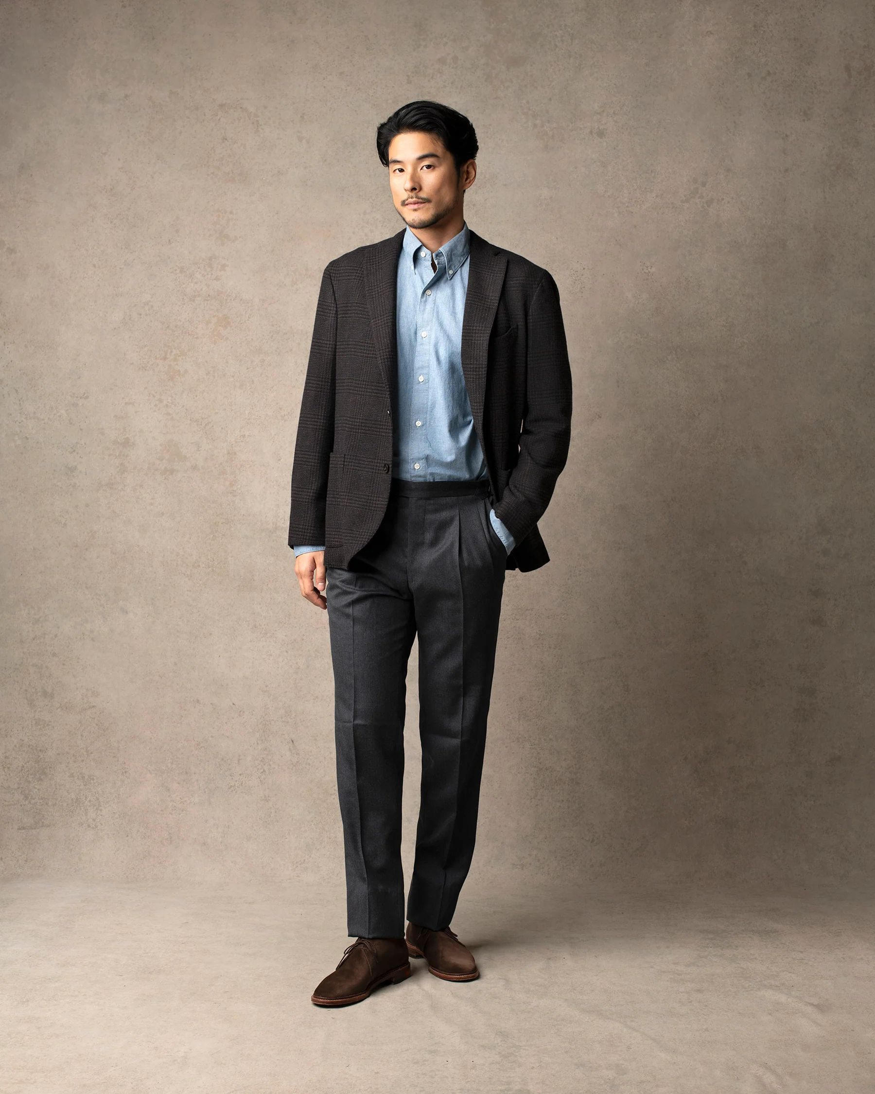 Echizenya for Trunk Wool Serge Pleated Trousers: Charcoal - Image 6