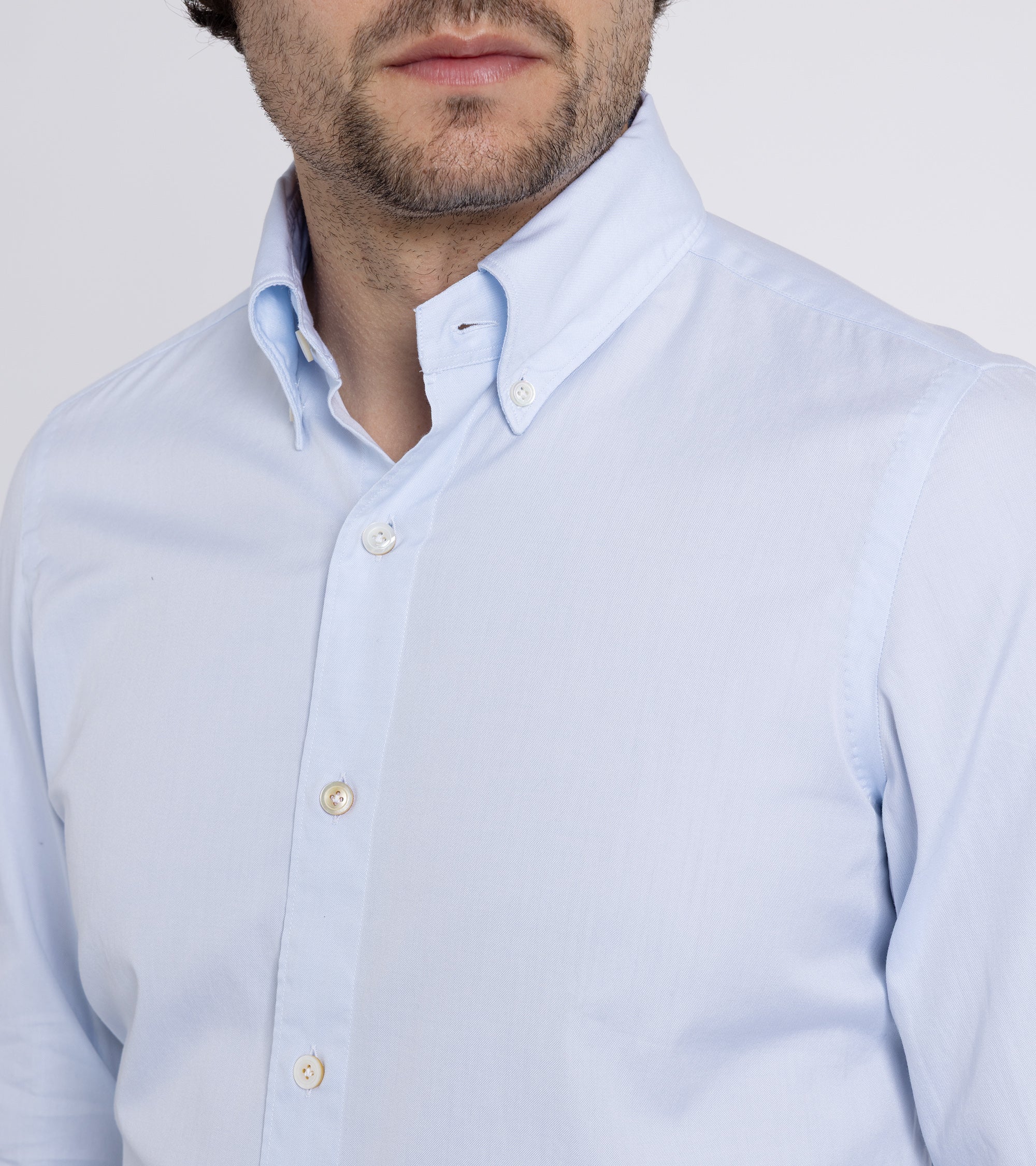 Finamore Gaeta Classic Cotton Leonardo Button Down Sport Shirt: Fine Oxford Blue - Image 5