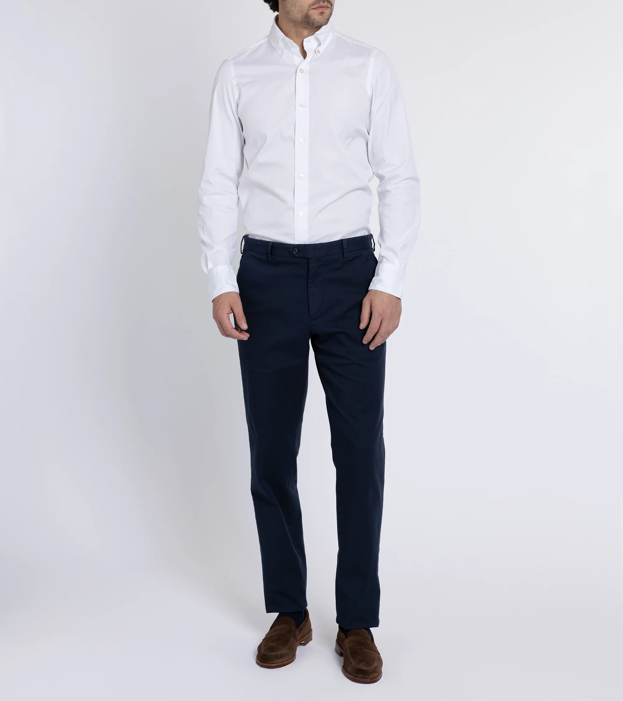 Finamore Gaeta Classic Cotton Leonardo Button Down Sport Shirt: Fine Oxford White - Image 7
