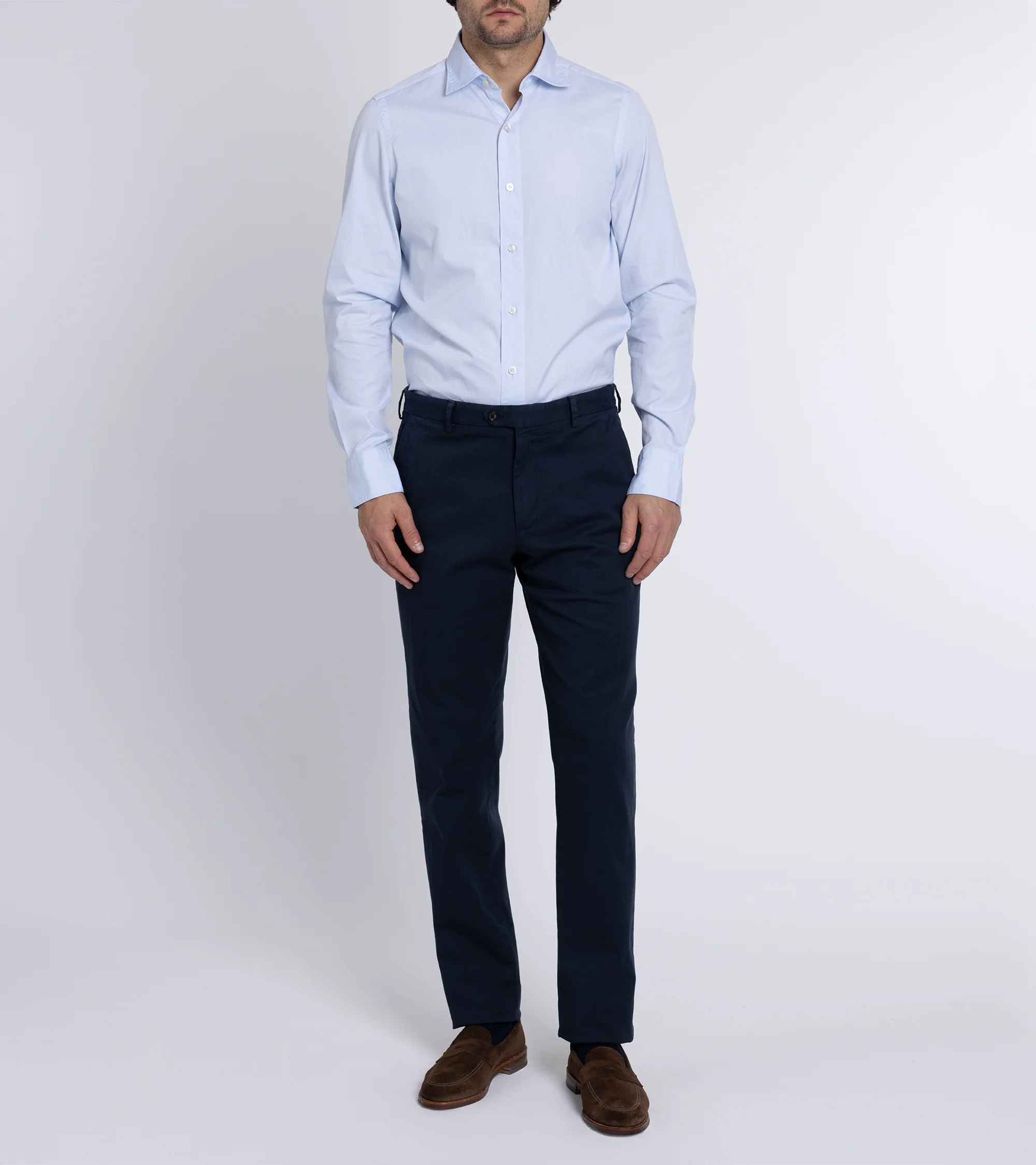 Finamore Gaeta Classic Cotton Luigi Sport Shirt: Fine Oxford Blue - Image 6