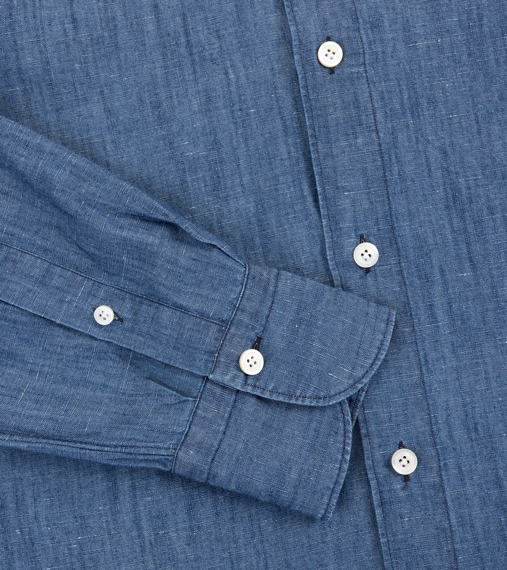 Finamore Gaeta Cotton Linen Denim Button Down Sport Shirt: Dark Blue - Image 3