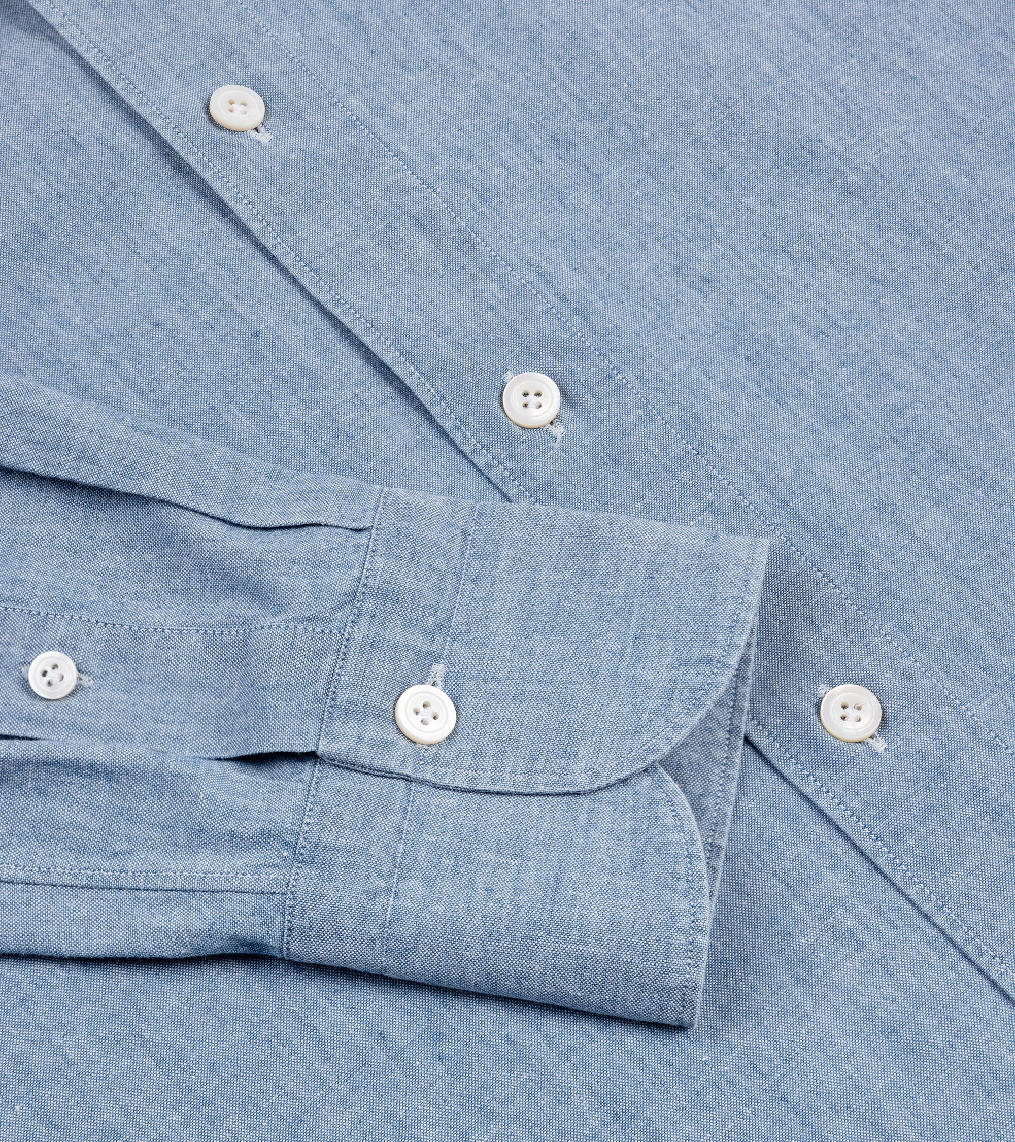 Finamore Gaeta Classic Cotton Leonardo Button Down Sport Shirt: Chambray - Image 5