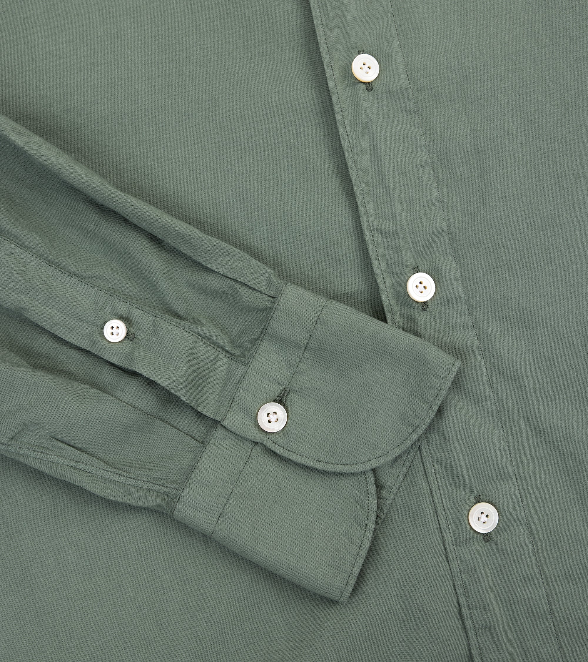 Finamore Gaeta Superlight Cotton Luigi Sport Shirt: Green - Image 3