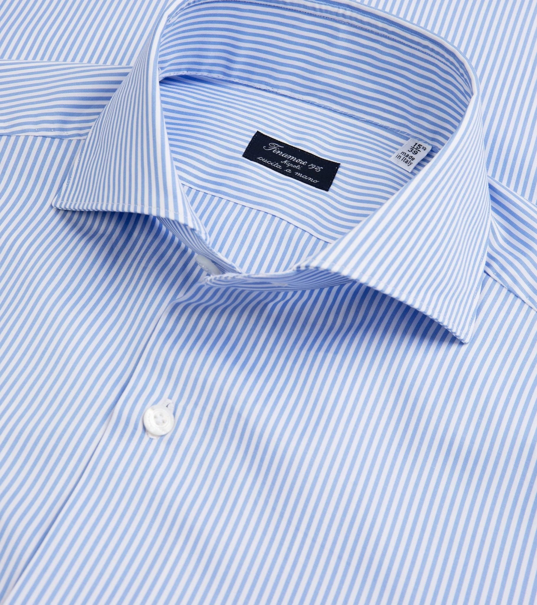Finamore Milano Eduardo 120 Double Twist Cotton Formal Shirt: Blue Stripe - Image 6