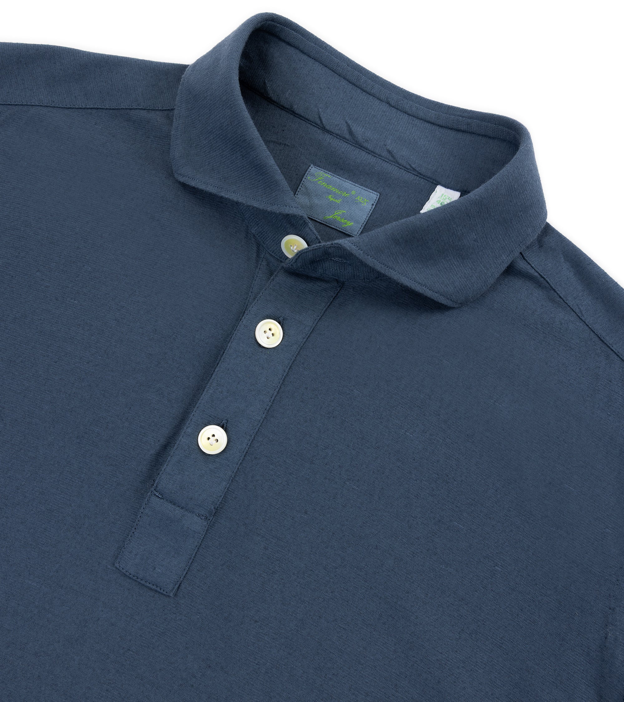 Finamore Orlando Cotton Linen Polo Shirt: Blue - Image 2