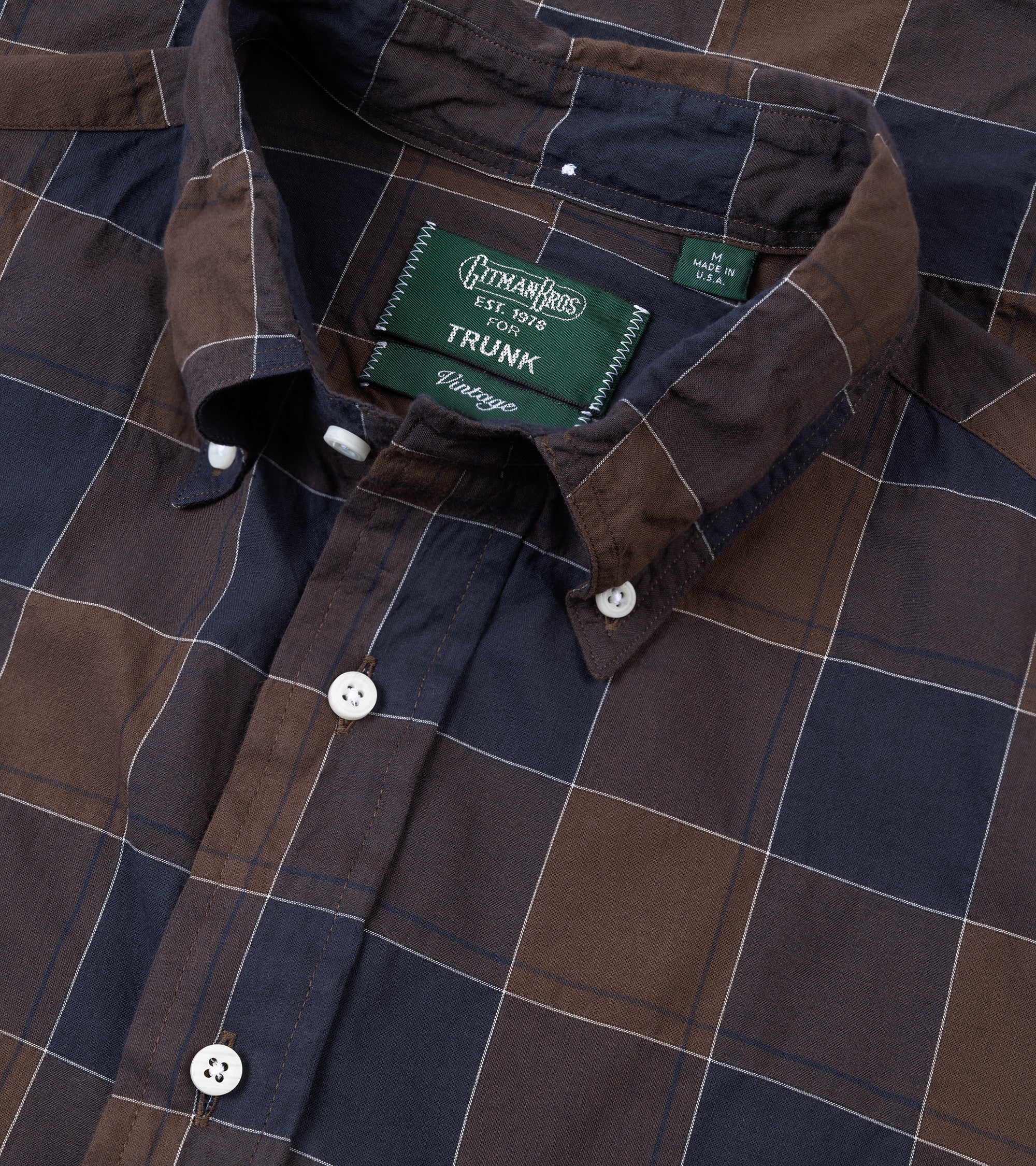 Gitman Vintage Japanese Cotton Check Button Down Shirt: Brown - Image 3