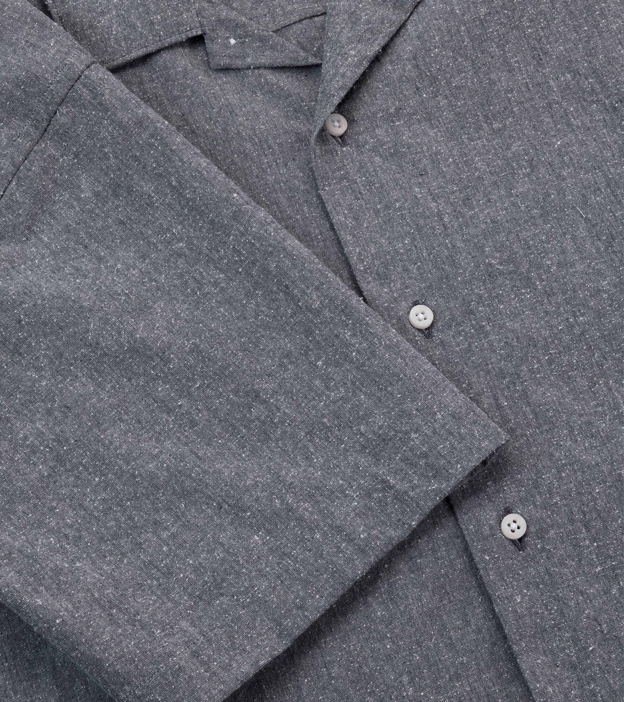Gitman Vintage Japanese Slubby Cotton Silk Short Sleeve Camp Collar Shirt: Charcoal Navy - Image 3