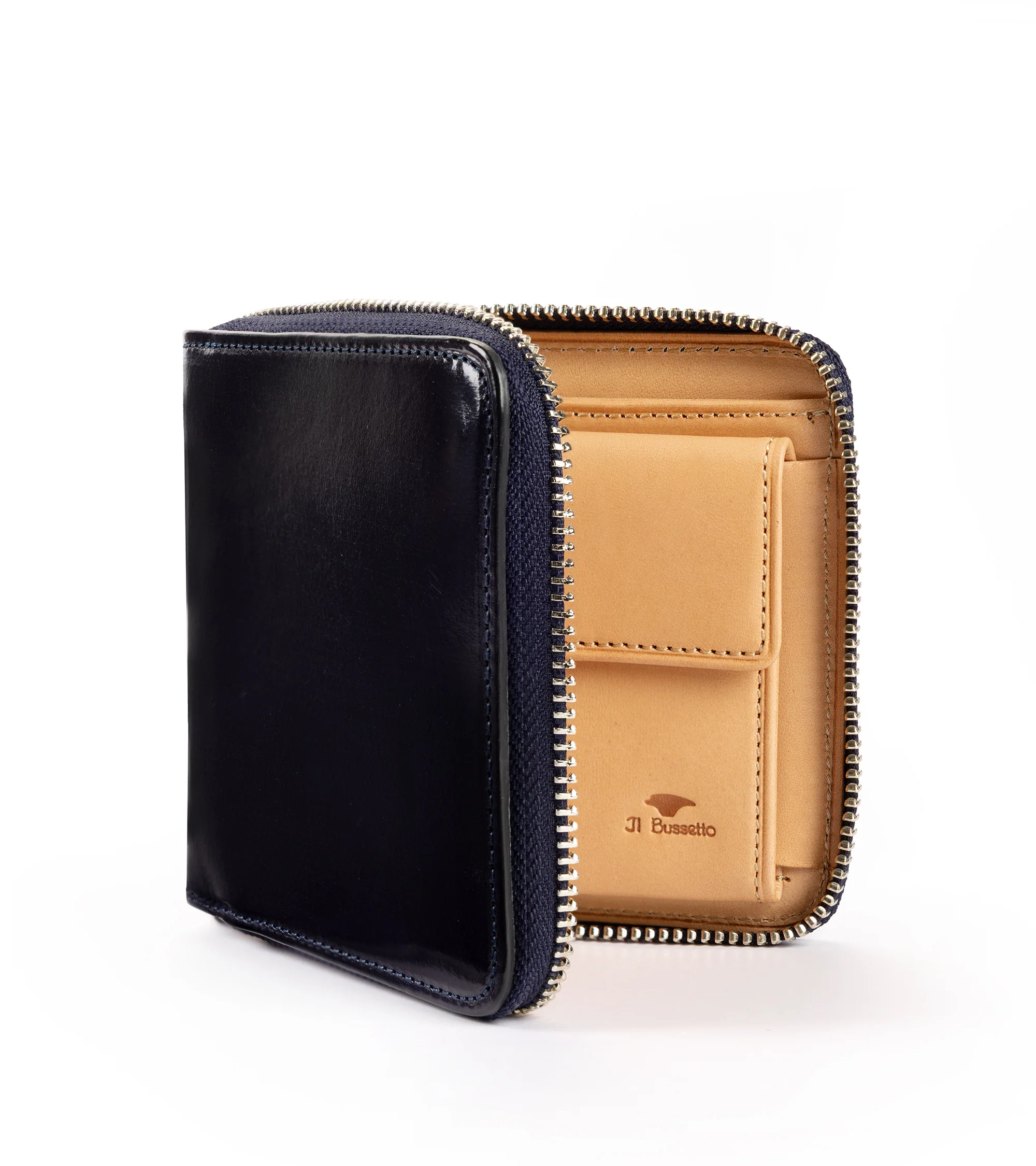 Il Bussetto Leather Zip Wallet: Navy - Image 2