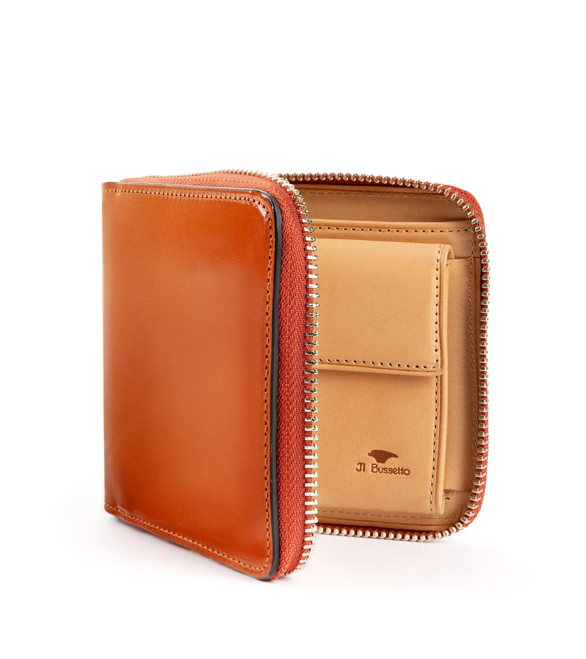 Il Bussetto Leather Zip Wallet: Orange - Image 2