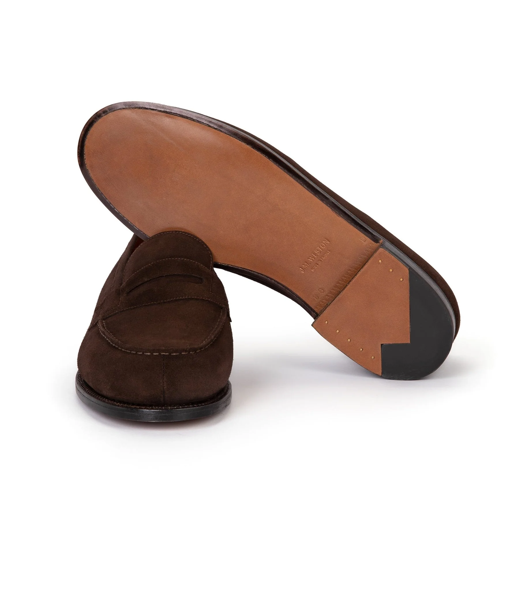 J.M. Weston Calfskin Suede 180 Loafer: Brown - Image 3
