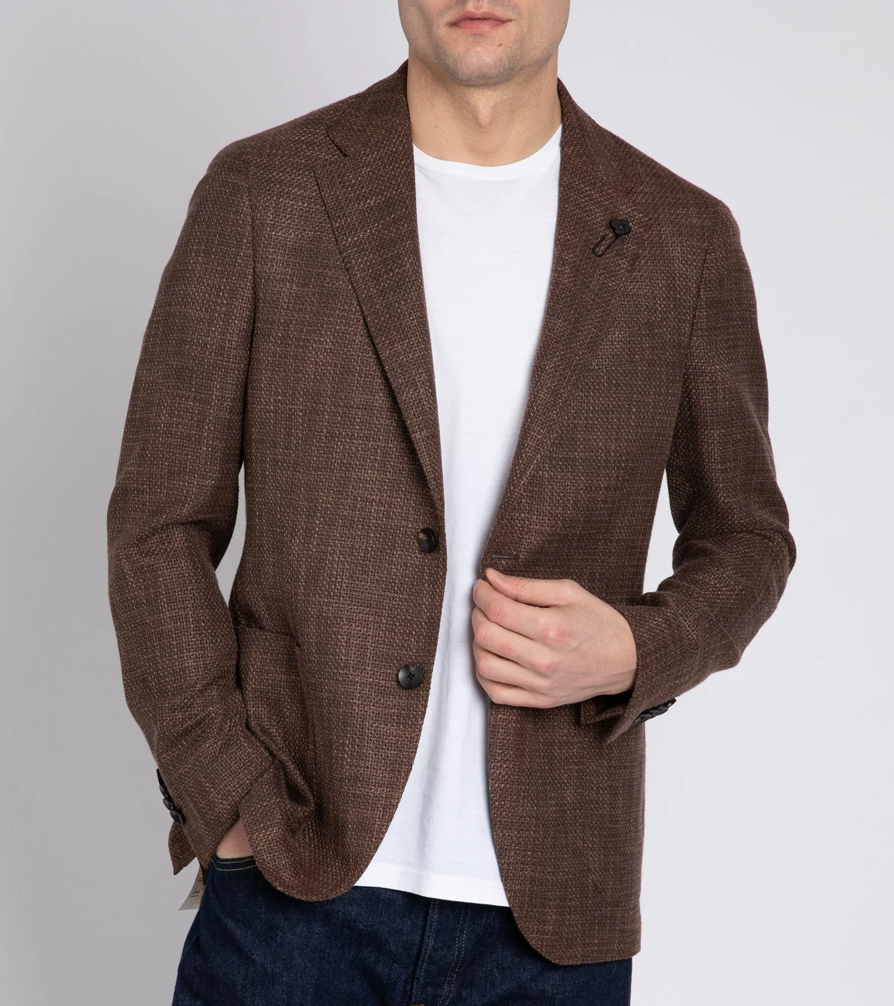 Lardini Loro Piana Wool Cotton Silk Basketweave Jacket: Brown - Image 7