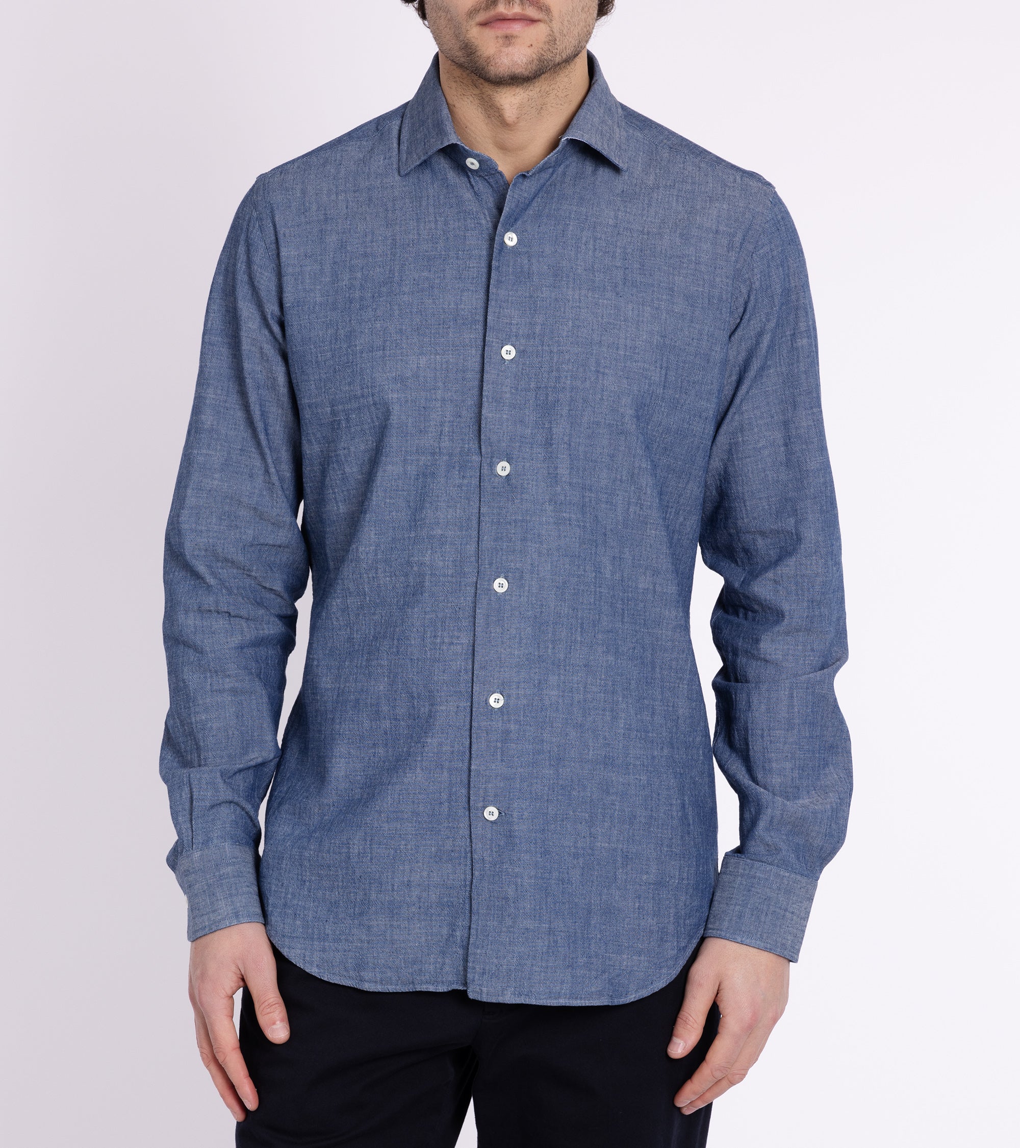 MCR Slim Japanese Chambray Shirt: Dark Blue - Image 6