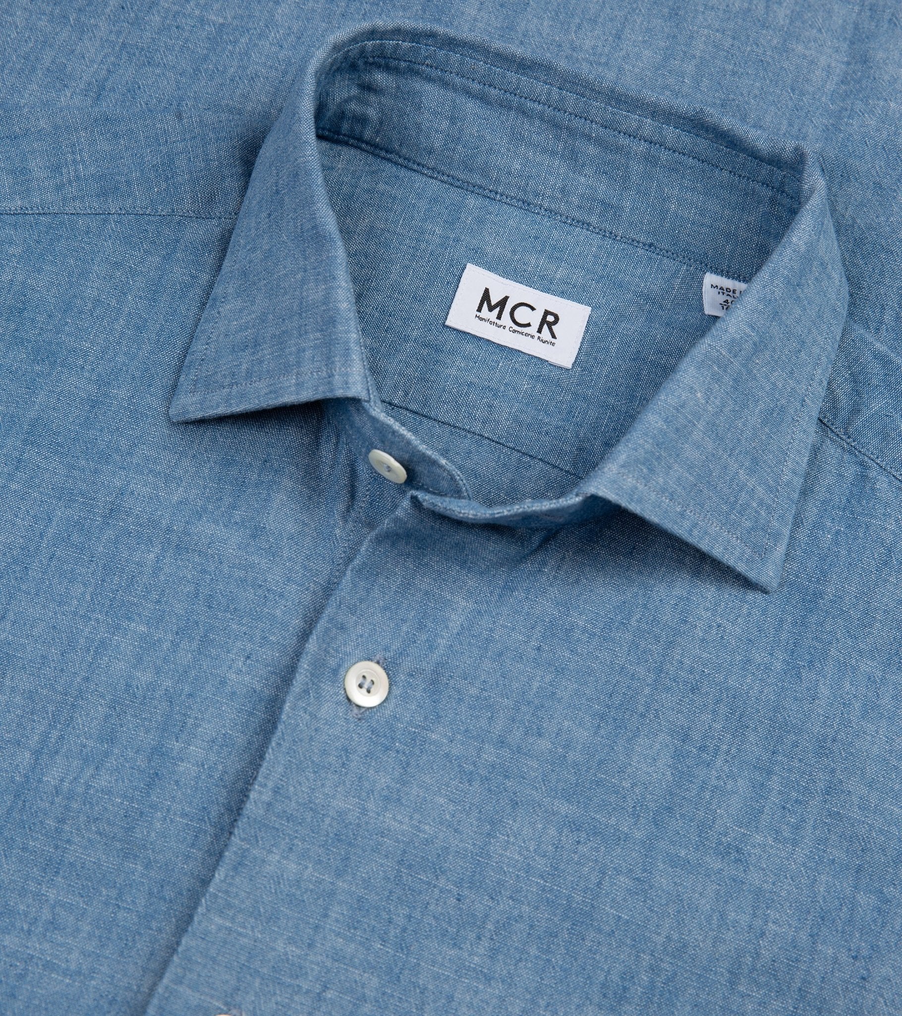 MCR Slim Japanese Chambray Shirt: Light Blue - Image 3