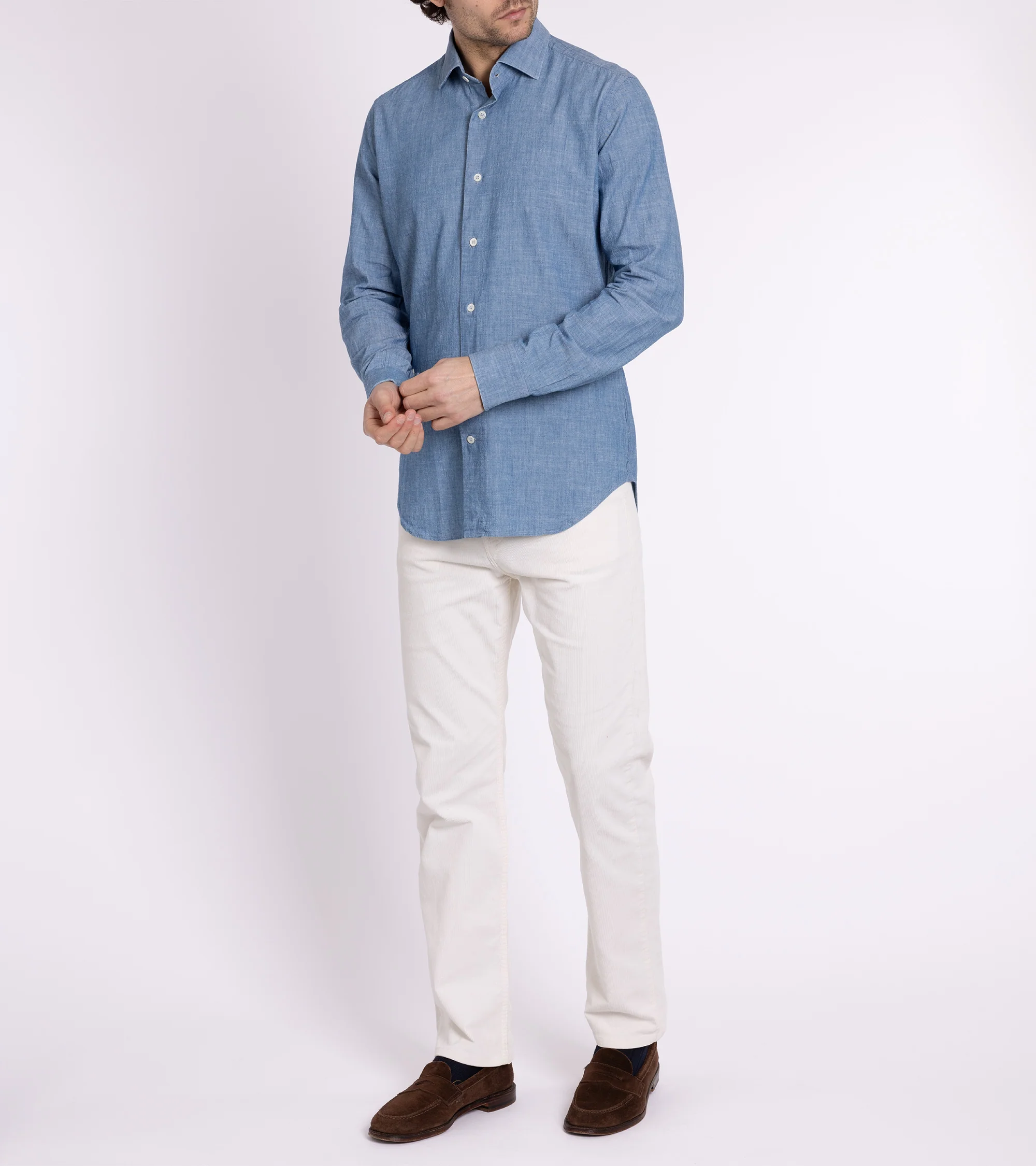 MCR Slim Japanese Chambray Shirt: Light Blue - Image 6