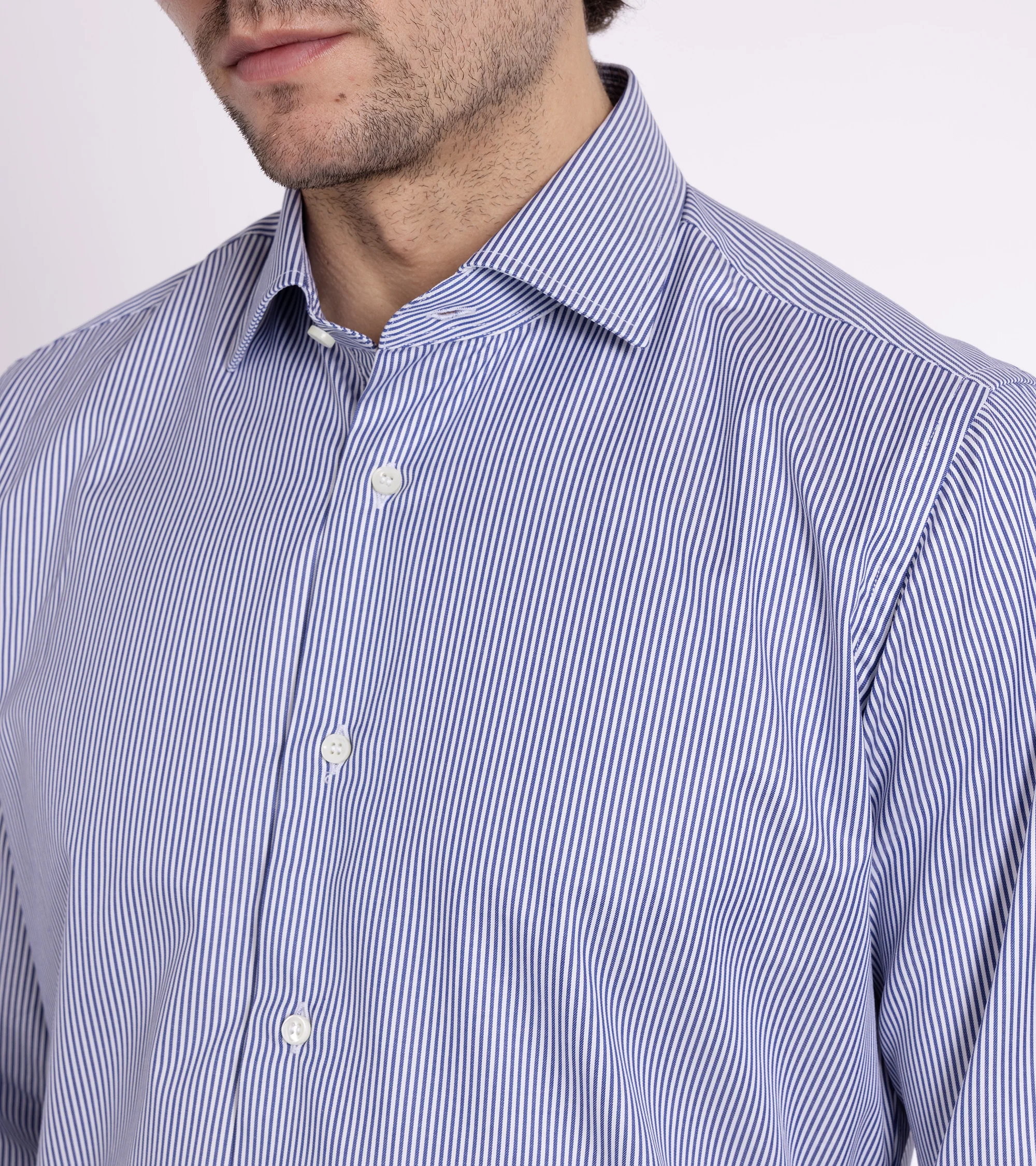 MCR Slim Twill Striped Shirt: Dark Blue - Image 5