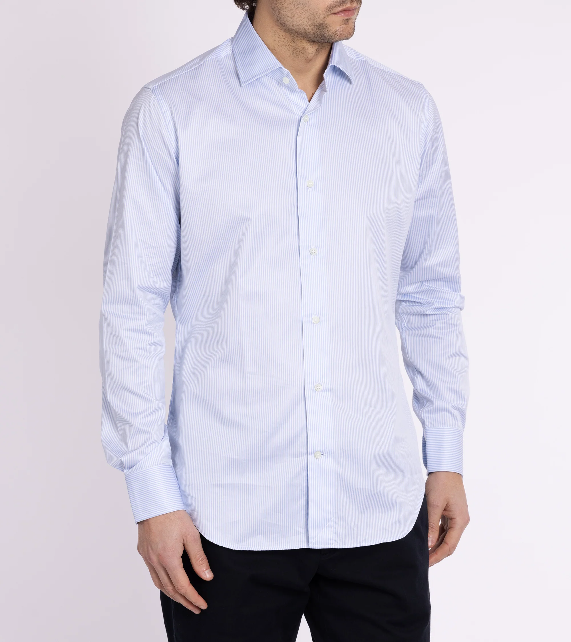 MCR Slim Twill Striped Shirt: Light Blue - Image 6
