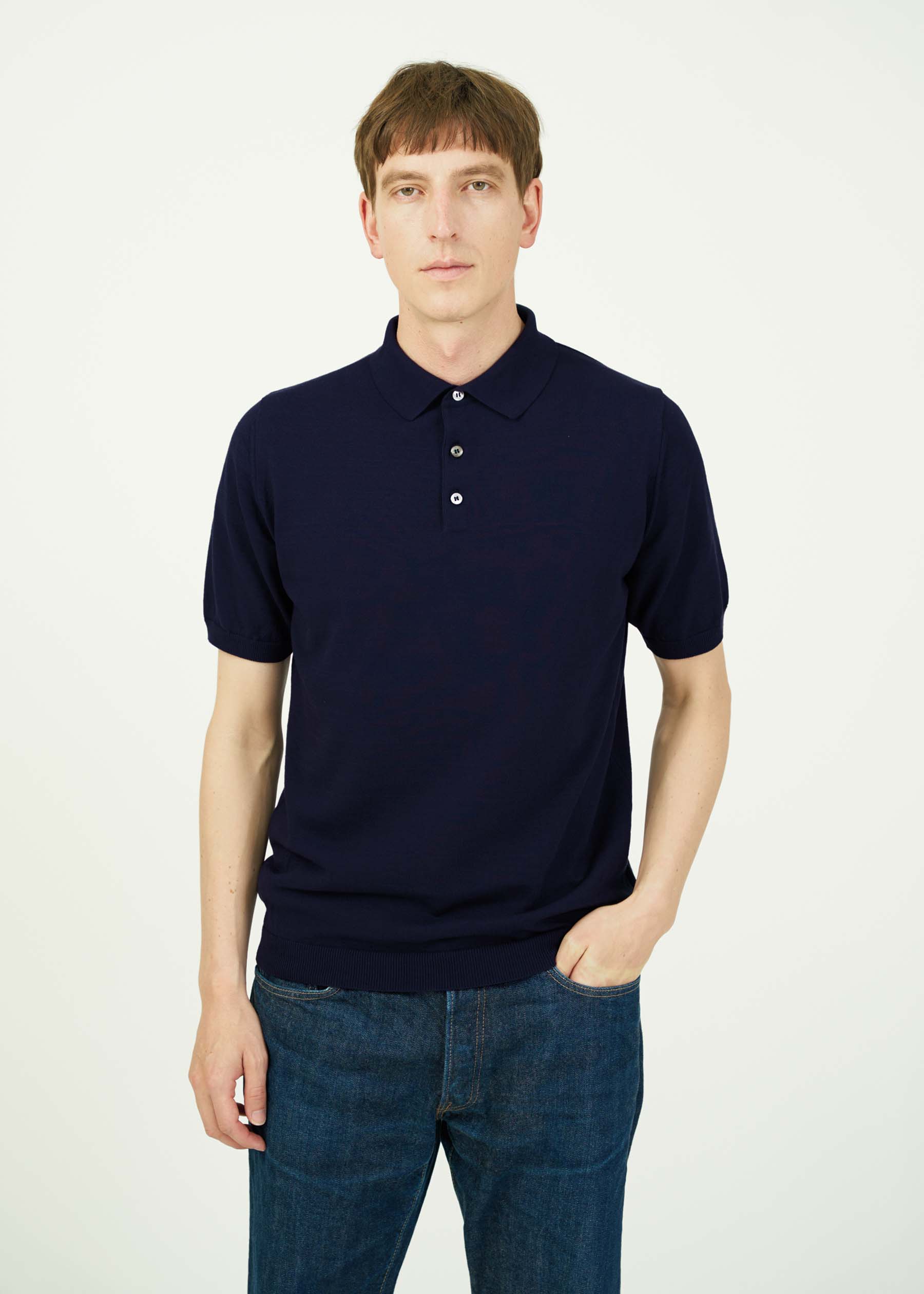 Mooncastle Ice Cotton Knit Polo Shirt: Navy - Image 4