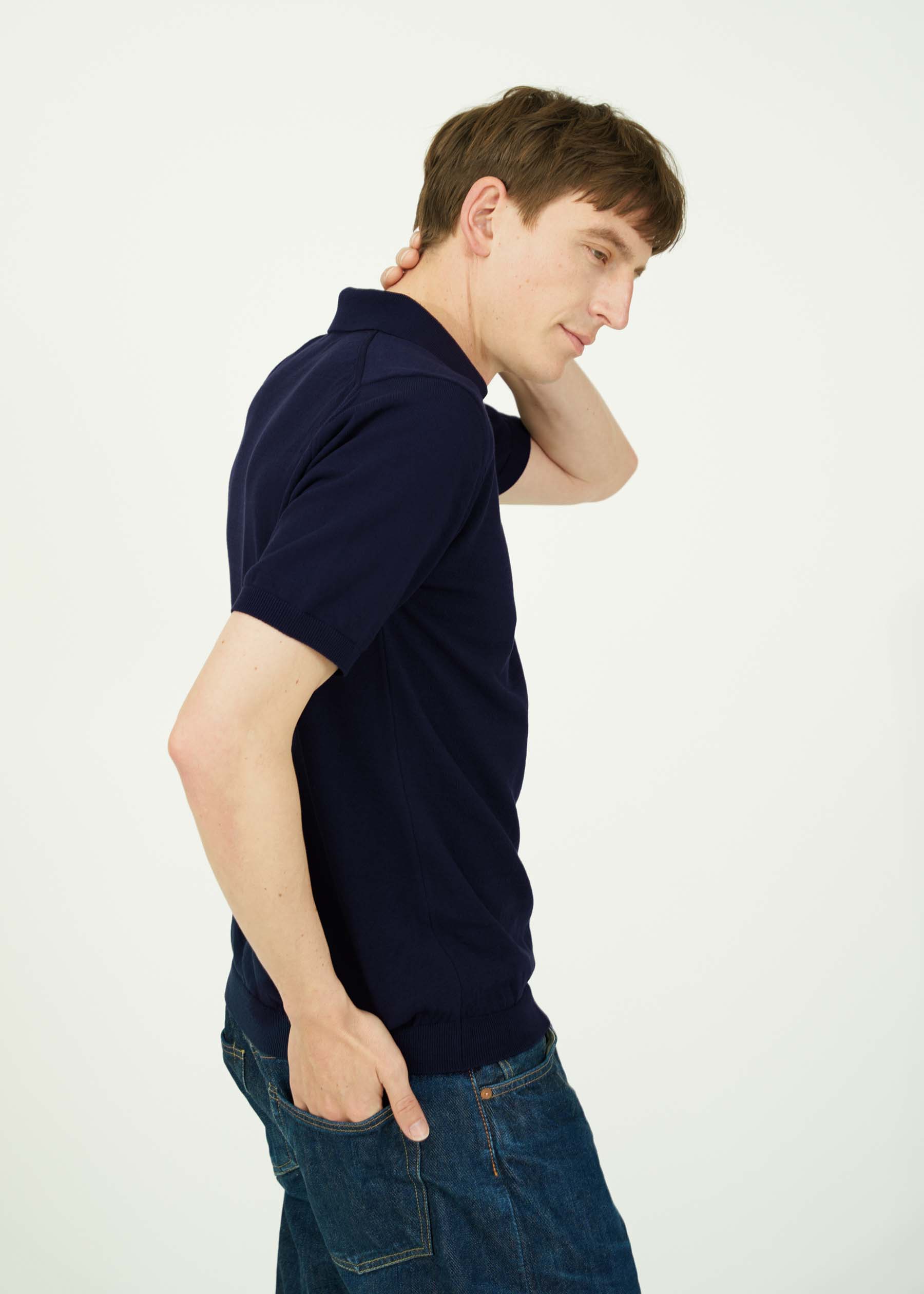 Mooncastle Ice Cotton Knit Polo Shirt: Navy - Image 5