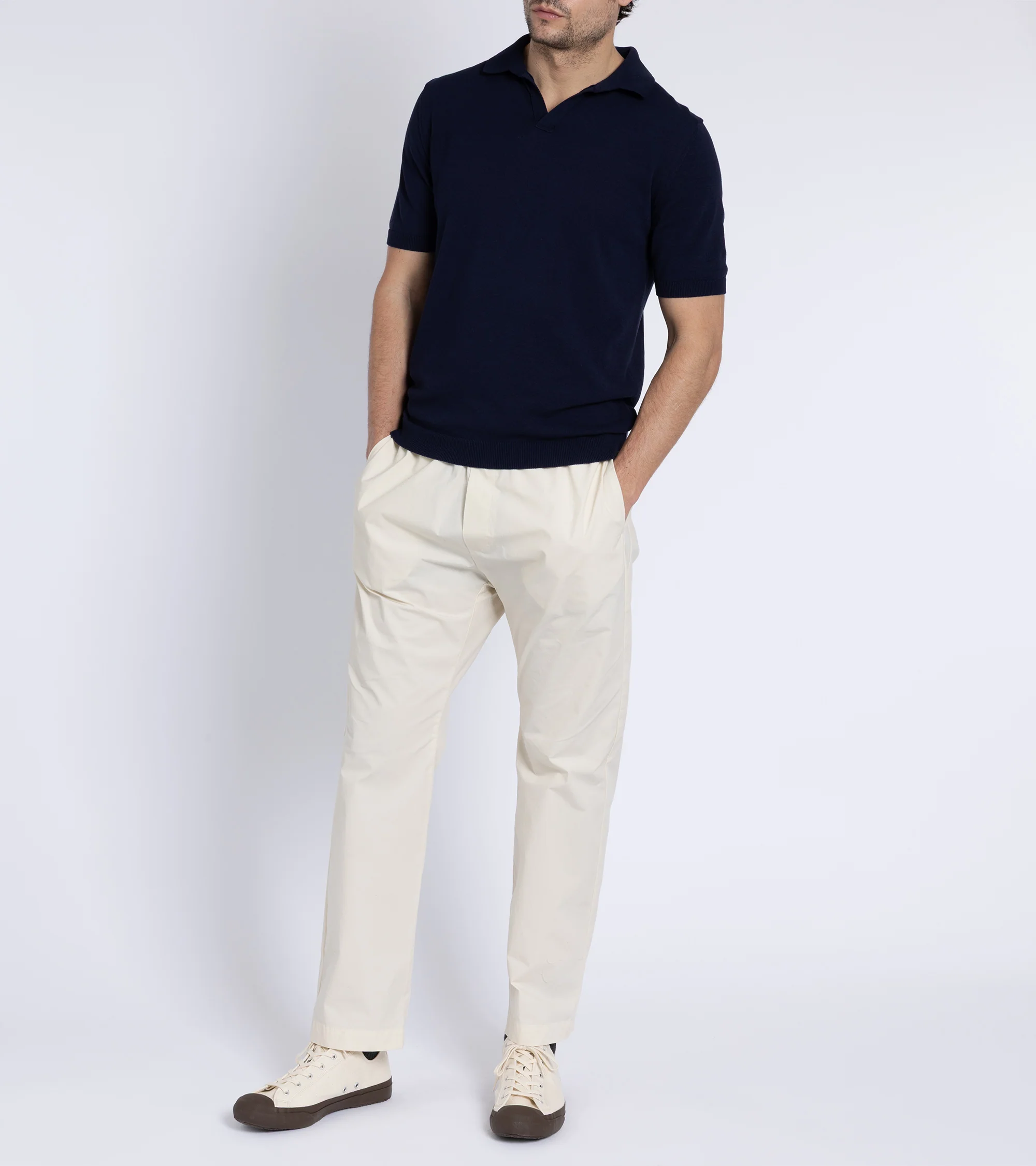 Mooncastle Ice Cotton Knit Skipper Shirt: Navy - Image 6