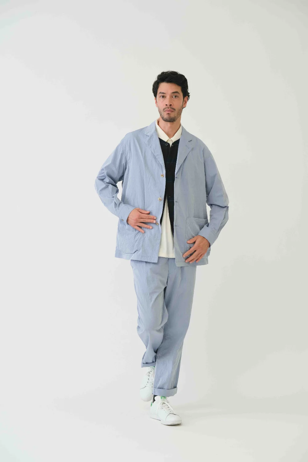Sage de Cret Crinkle Cotton Typewriter Shirt Jacket: Blue - Image 5