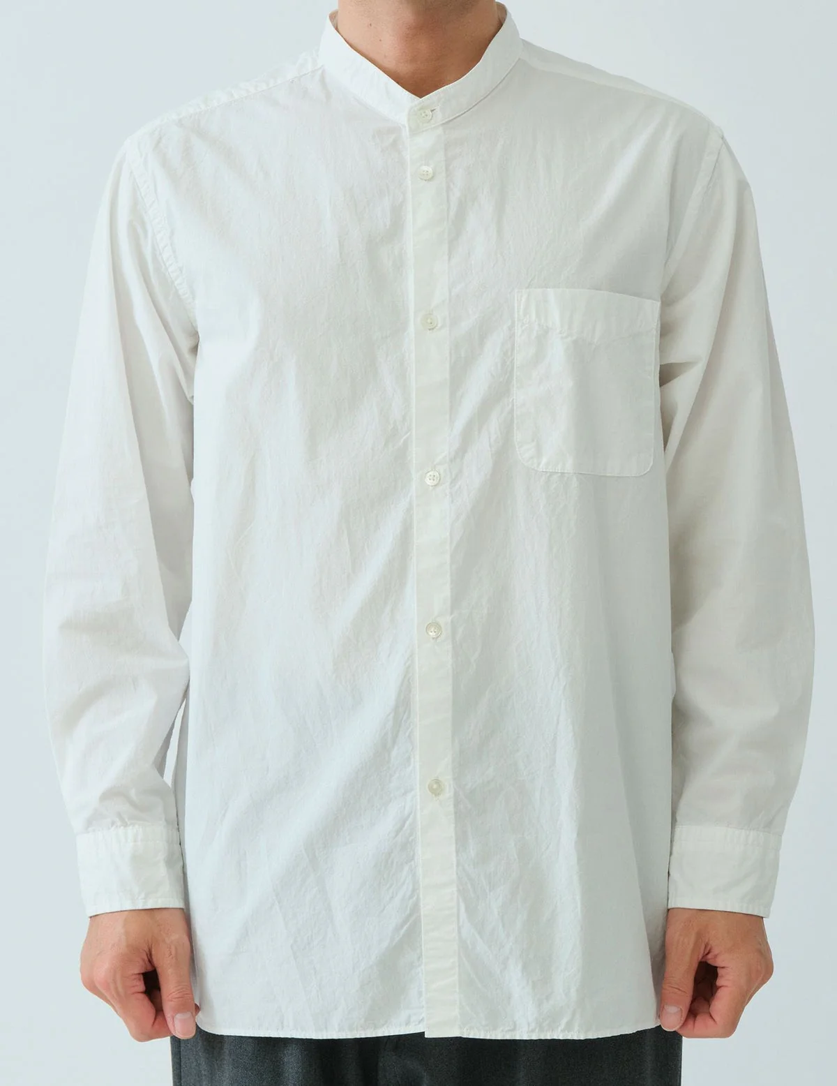 Sage de Cret Organic Cotton Broadcloth Stand Collar Long Shirt: Off White - Image 5