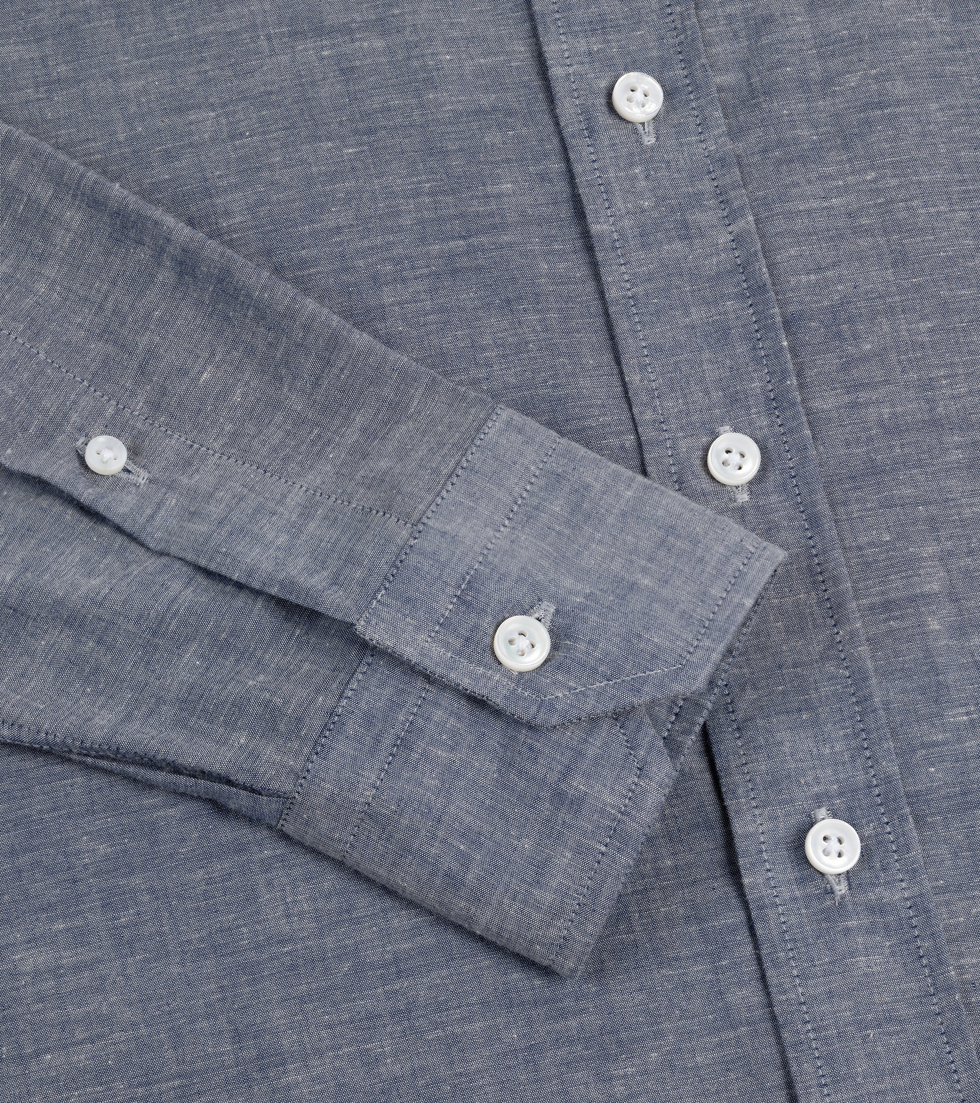Salvatore Piccolo Cotton Chambray Formal Shirt: Dark Blue - Image 3