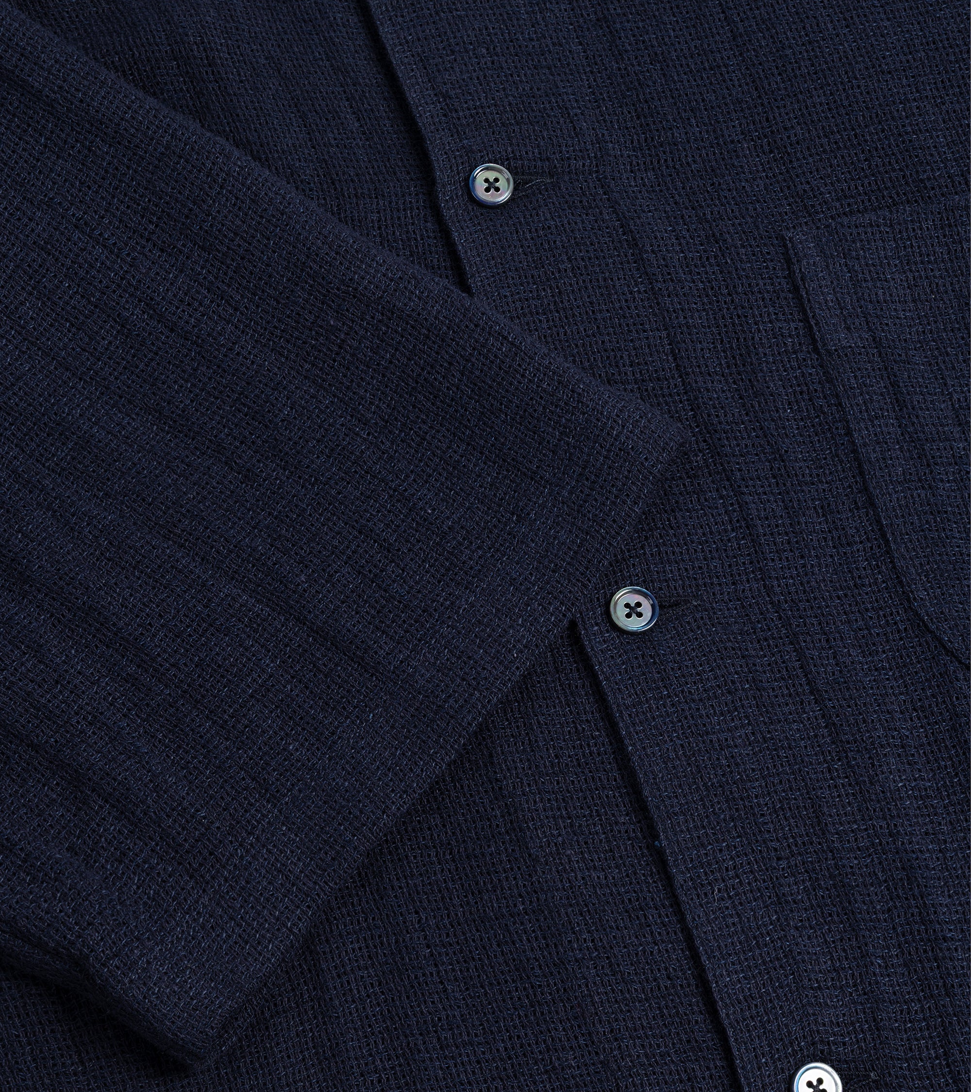 Salvatore Piccolo Cotton Linen Mesh Camp Collar Shirt: Navy - Image 3