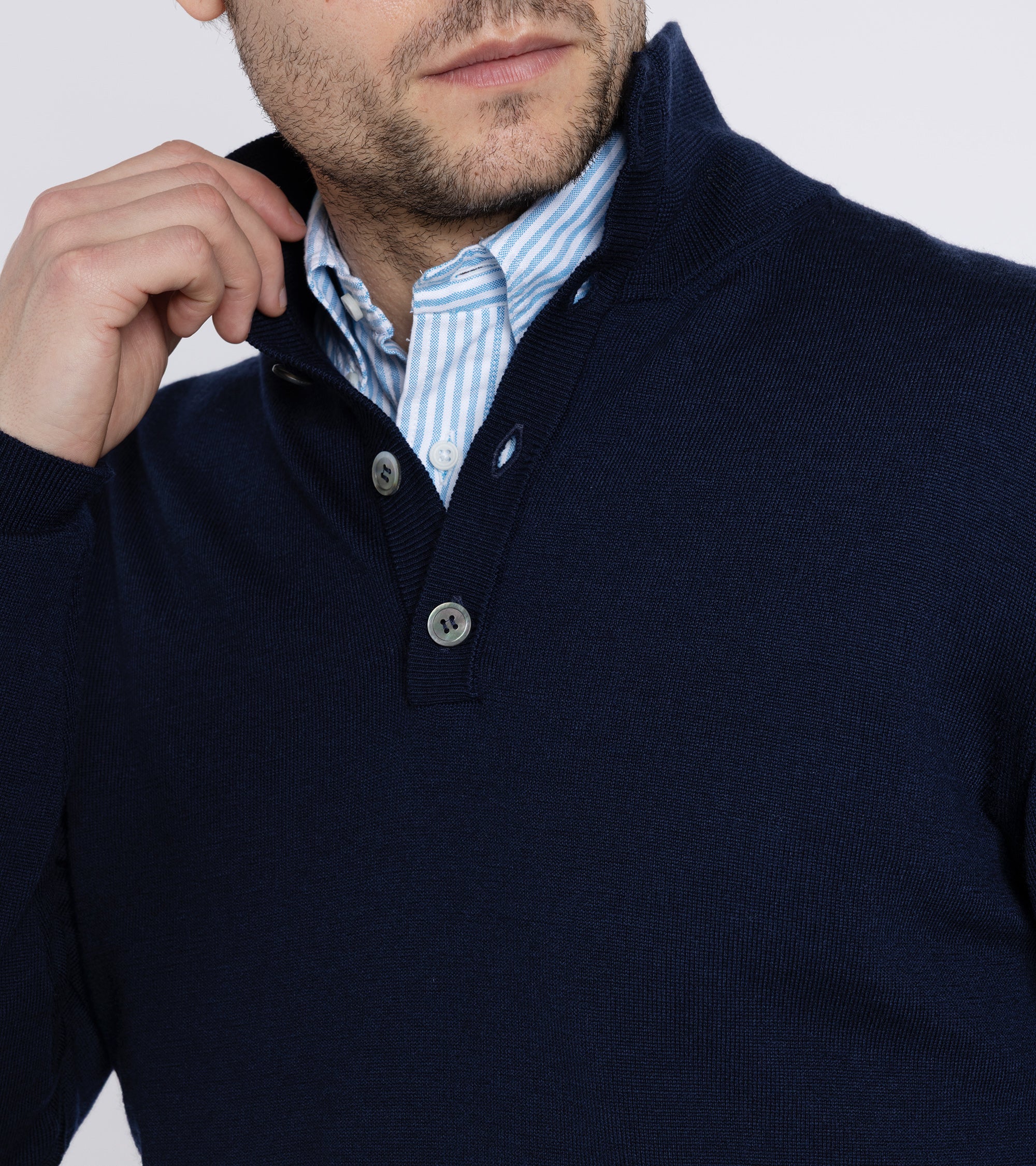 Trunk Bennet Merino Button Neck Sweater: Navy - Image 6