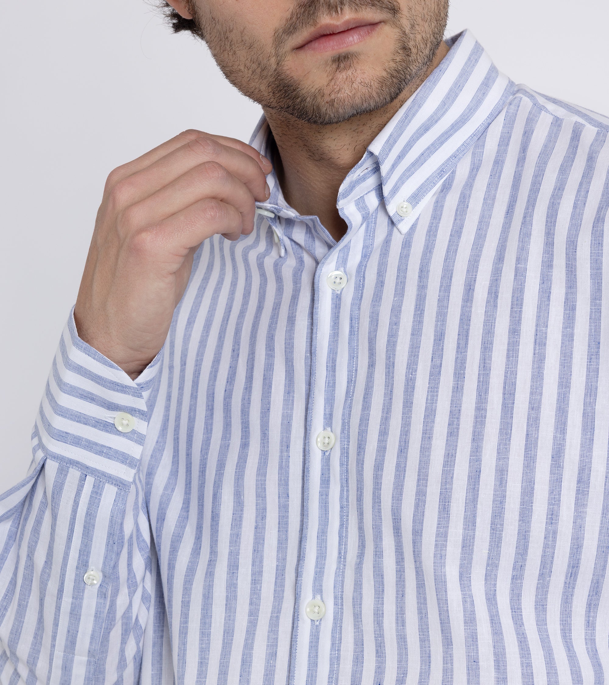Trunk Eldon Cotton Linen Stripe Shirt: Dark Blue - Image 5