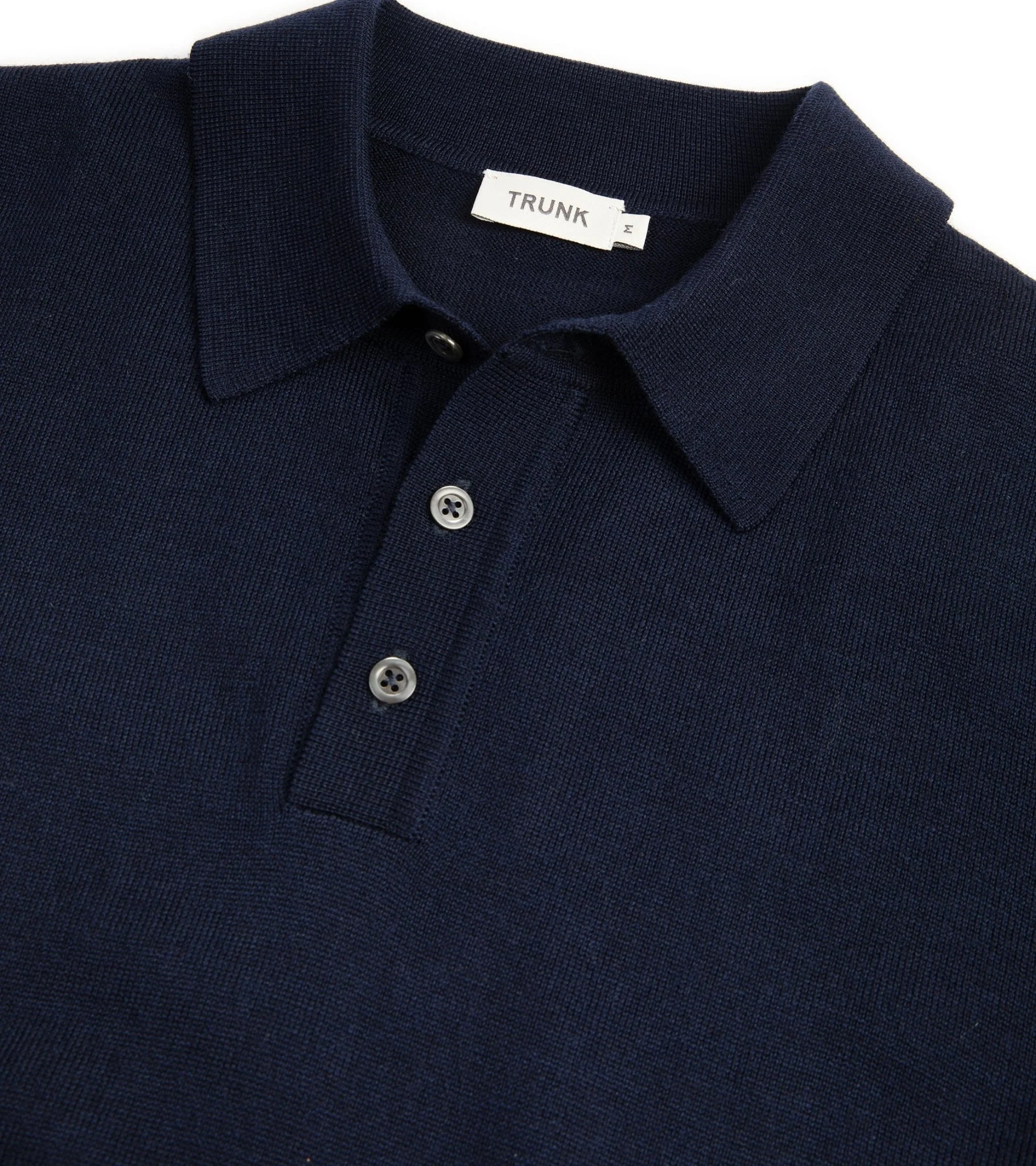 Trunk Enford Merino Knit Long Sleeve Polo Shirt: Navy - Image 3