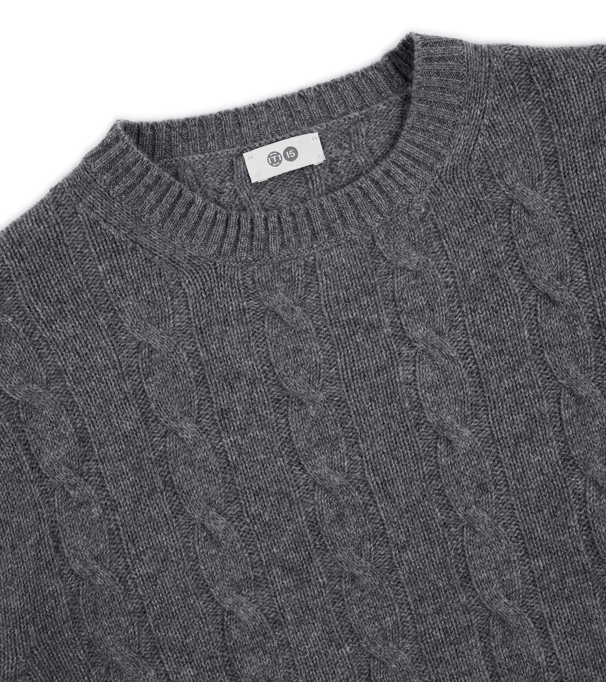 Trunk Hart Cashmere Cable Knit Crew Neck Sweater: Grey - Image 3