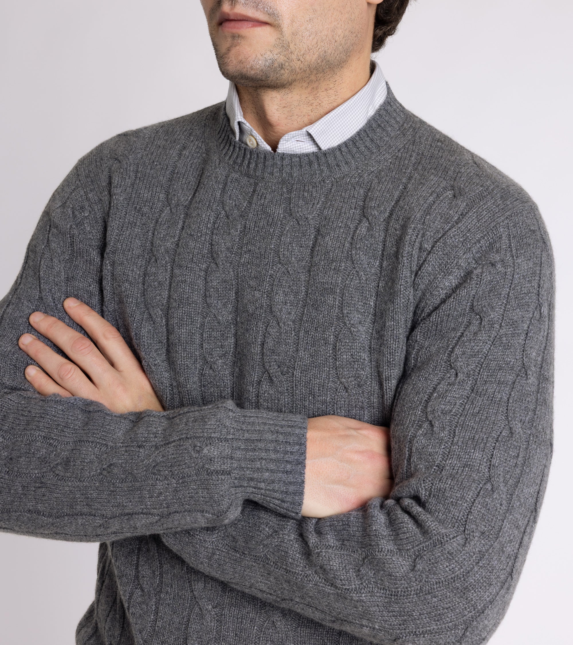 Trunk Hart Cashmere Cable Knit Crew Neck Sweater: Grey - Image 5