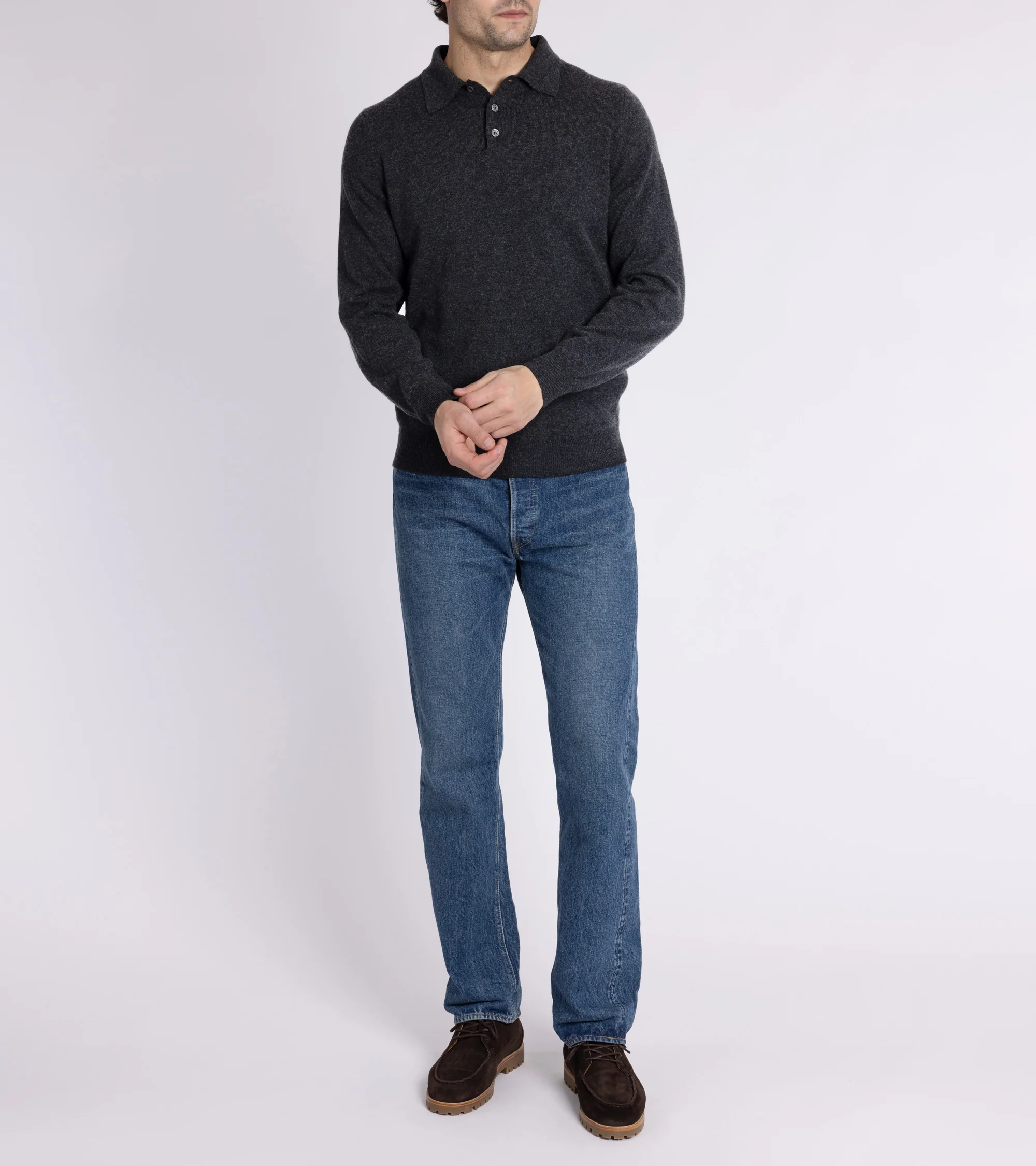 Trunk Hayne Cashmere Knit Polo Shirt: Charcoal - Image 5