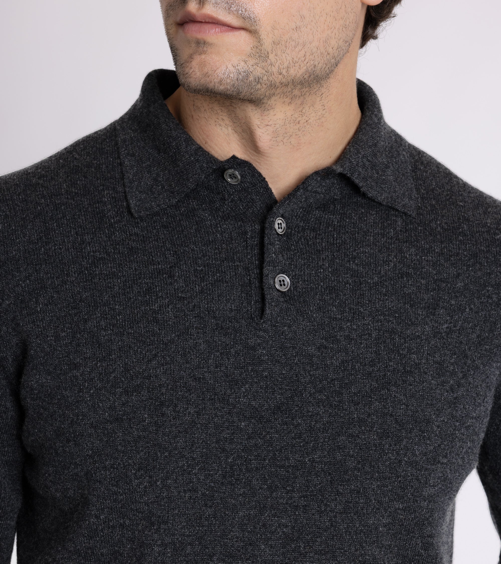 Trunk Hayne Cashmere Knit Polo Shirt: Charcoal - Image 6