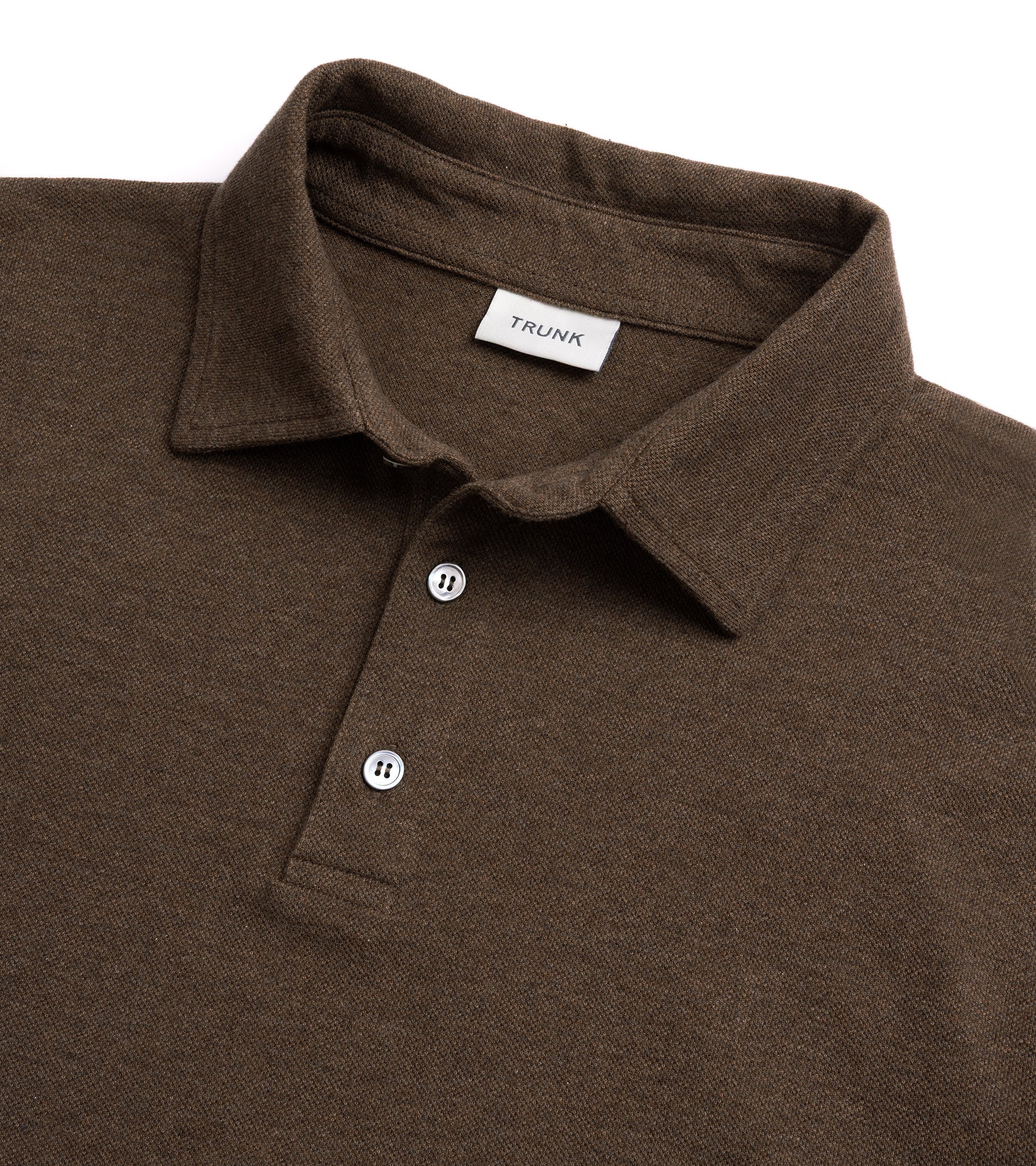 Trunk Moxon Long Sleeve Polo Shirt: Brown Marl - Image 3