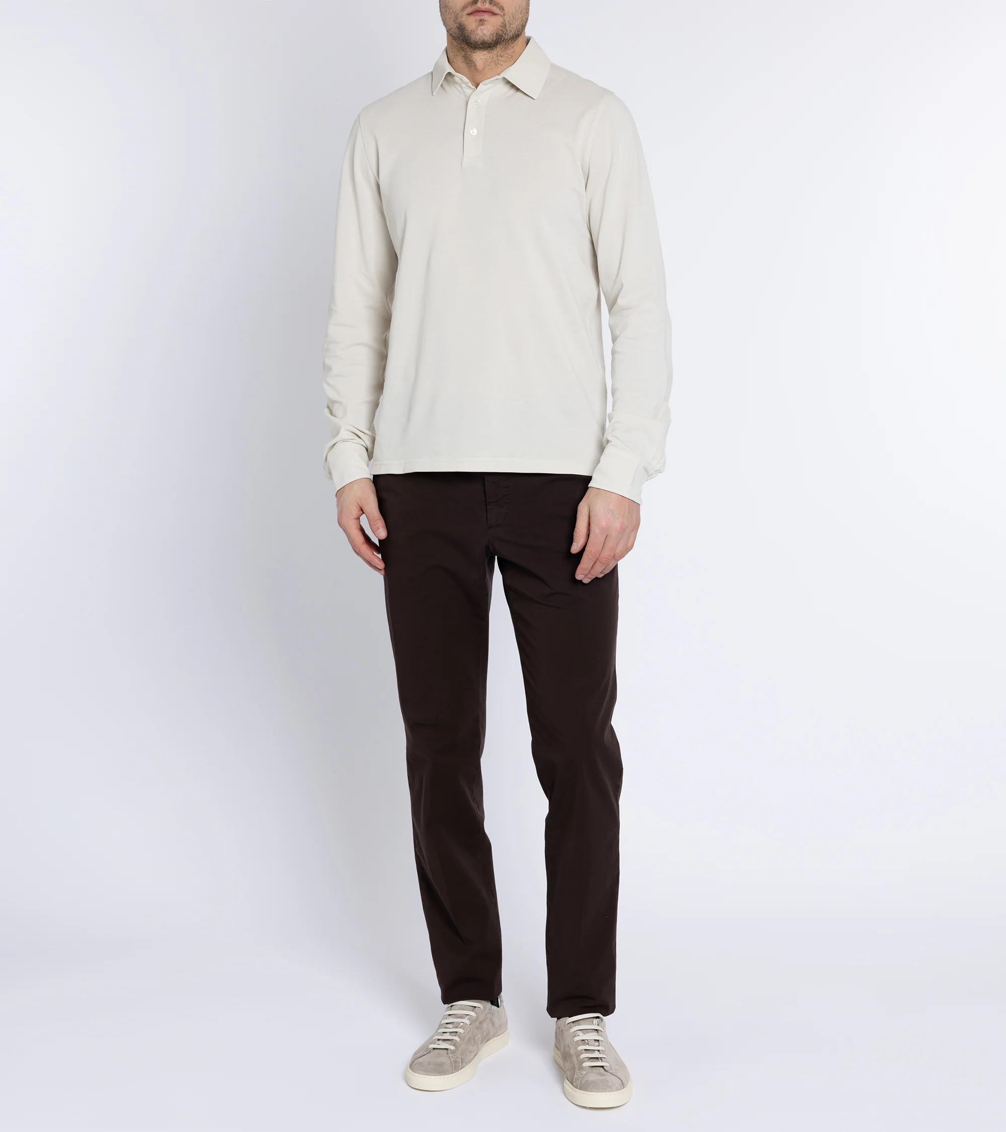 Trunk Moxon Long Sleeve Polo Shirt: Cream - Image 5