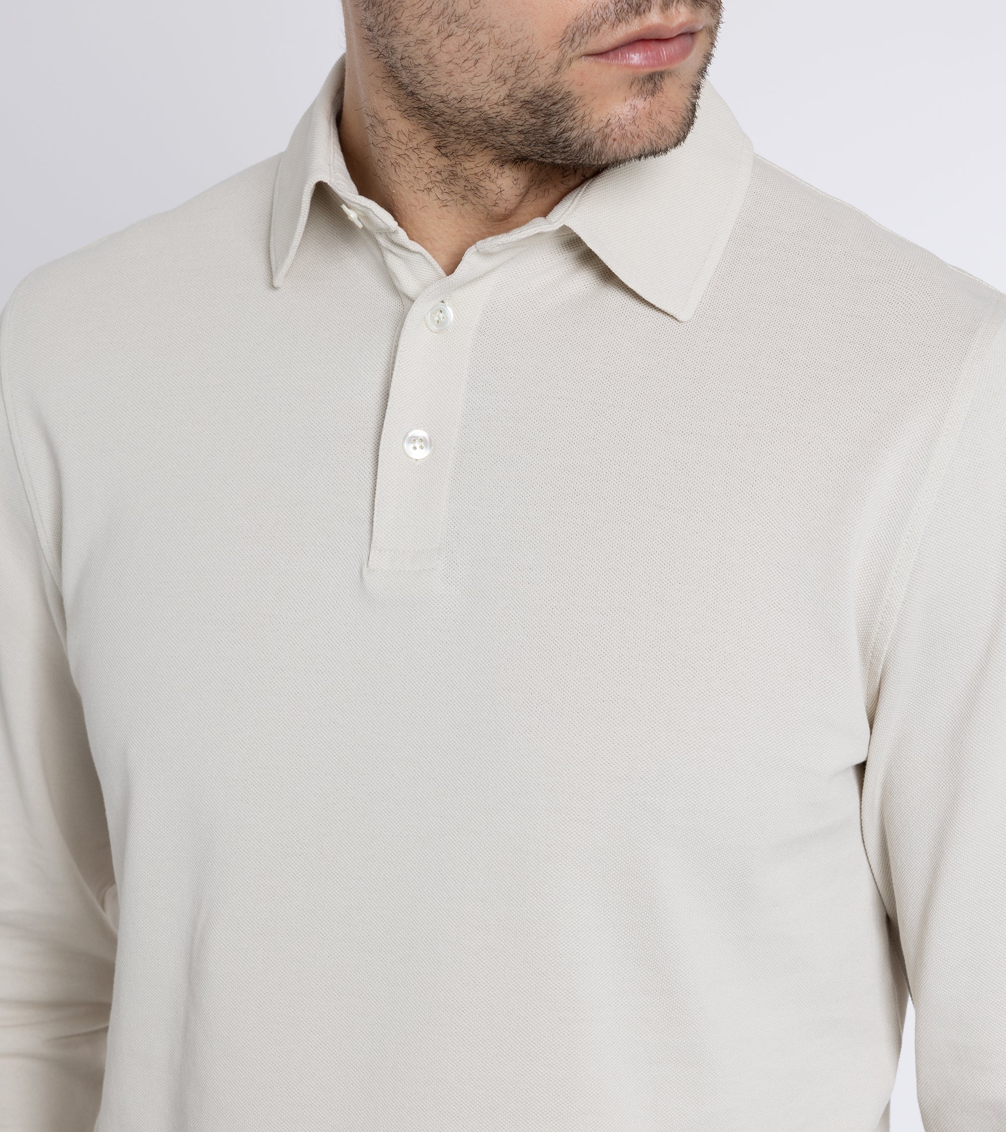 Trunk Moxon Long Sleeve Polo Shirt: Cream - Image 6