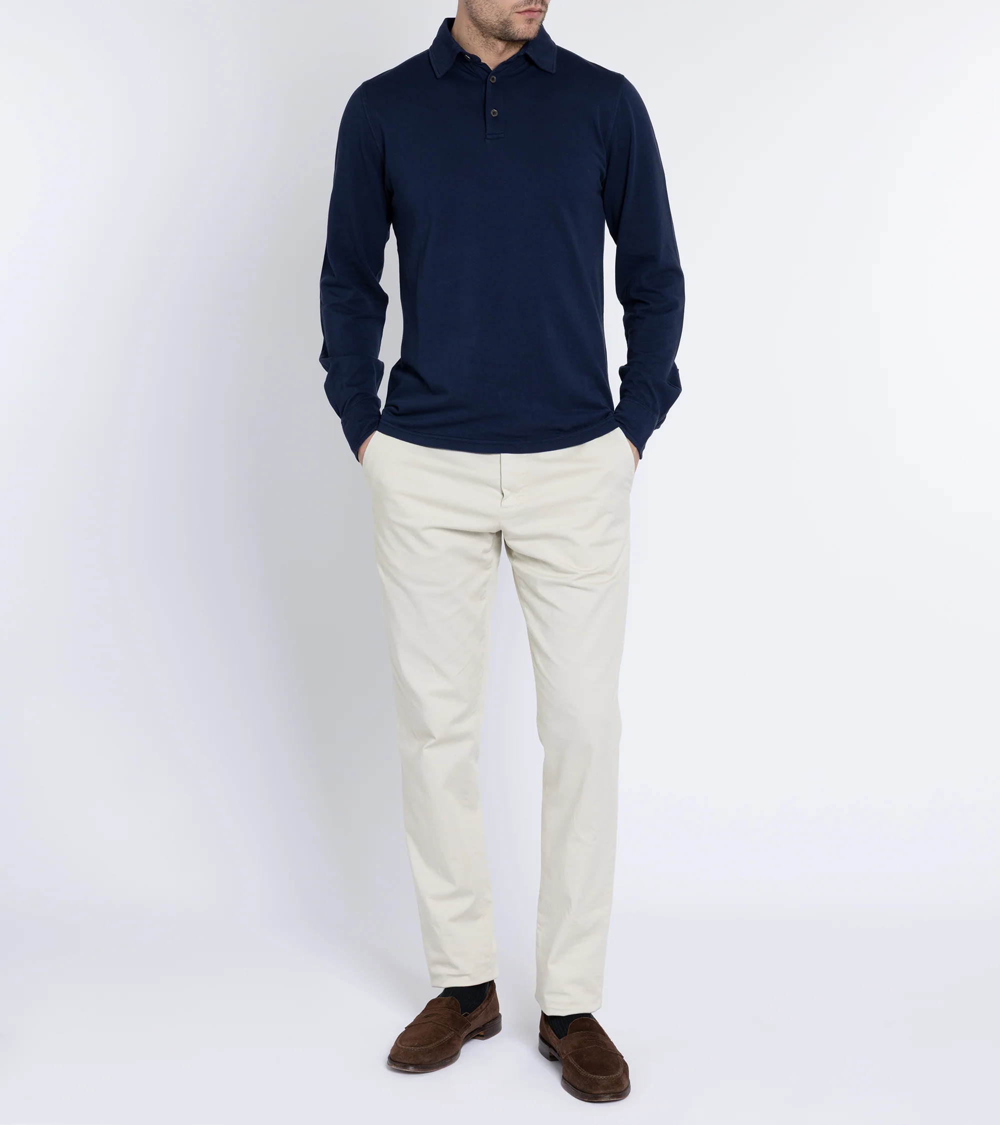 Trunk Moxon Long Sleeve Polo Shirt: Navy - Image 6