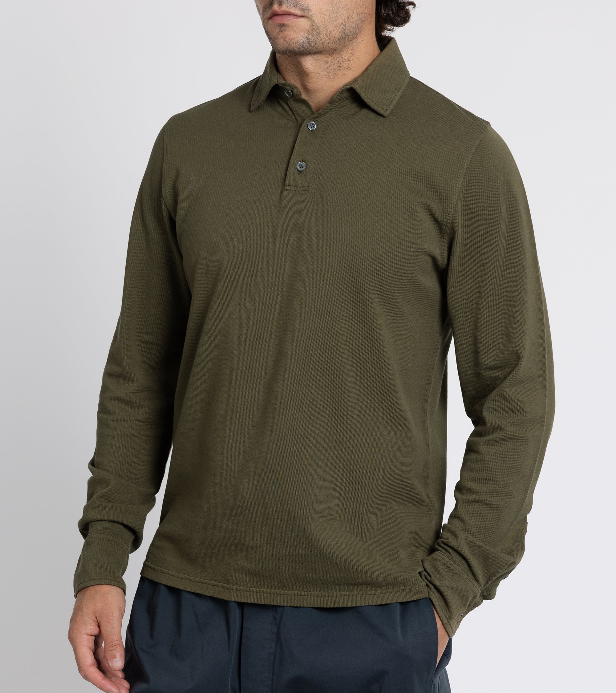 Trunk Moxon Long Sleeve Polo Shirt: Olive Moss - Image 3