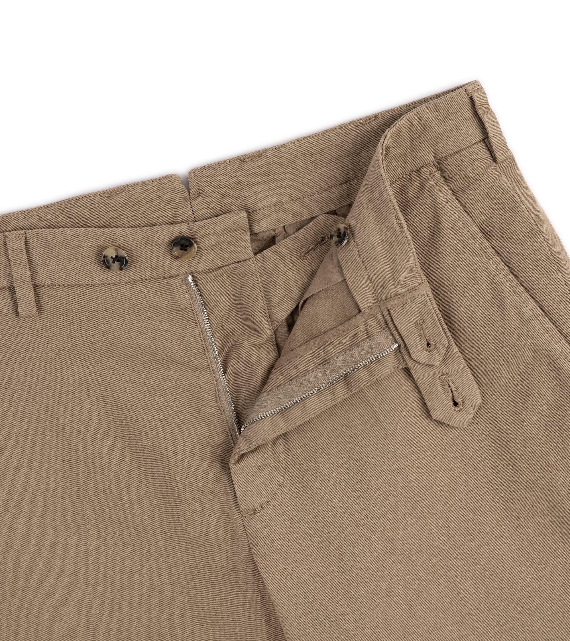 Trunk Palmer Flat Front Cotton Twill Trousers: Dark Beige - Image 3