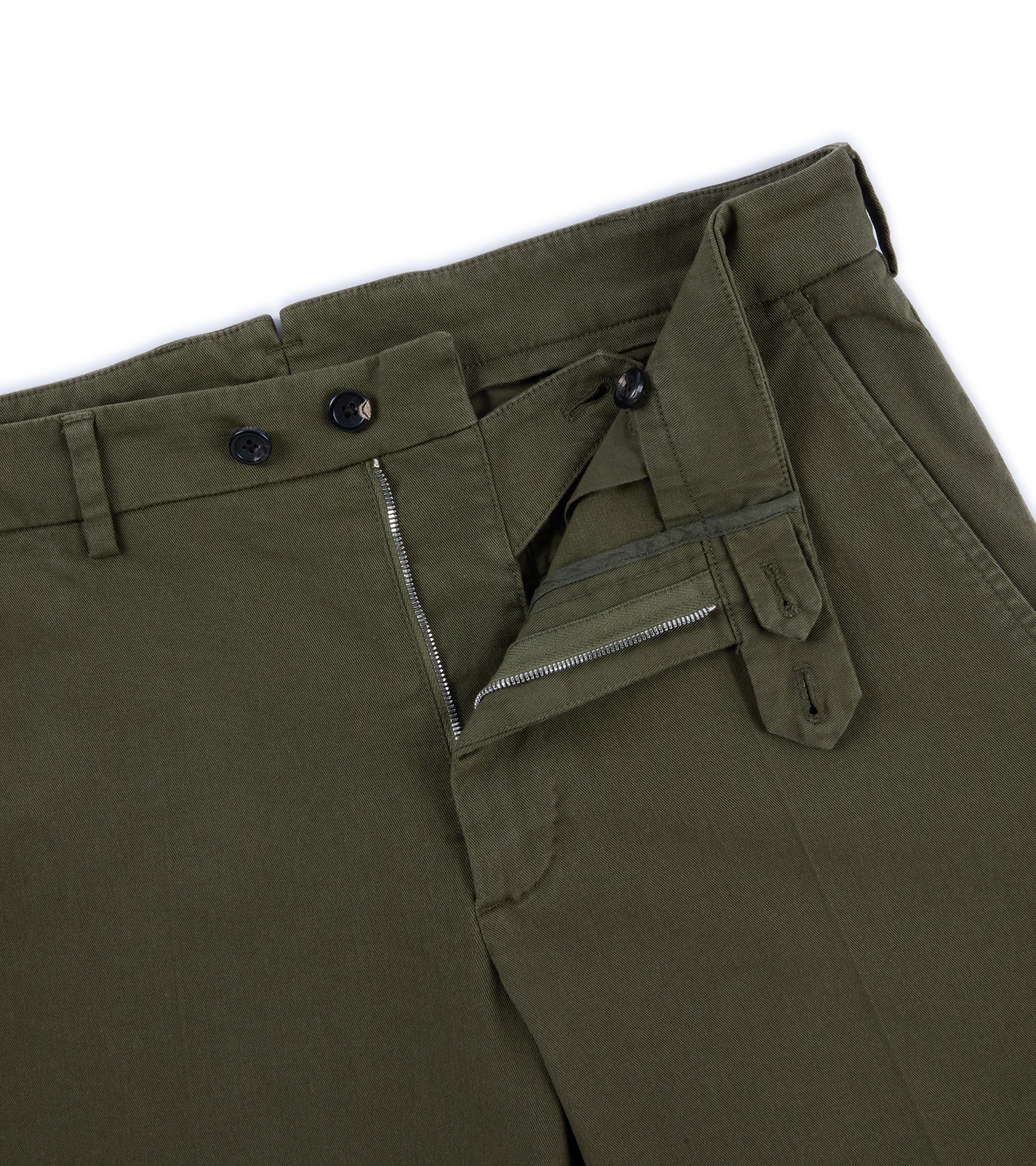 Trunk Palmer Flat Front Cotton Twill Trousers: Olive - Image 3
