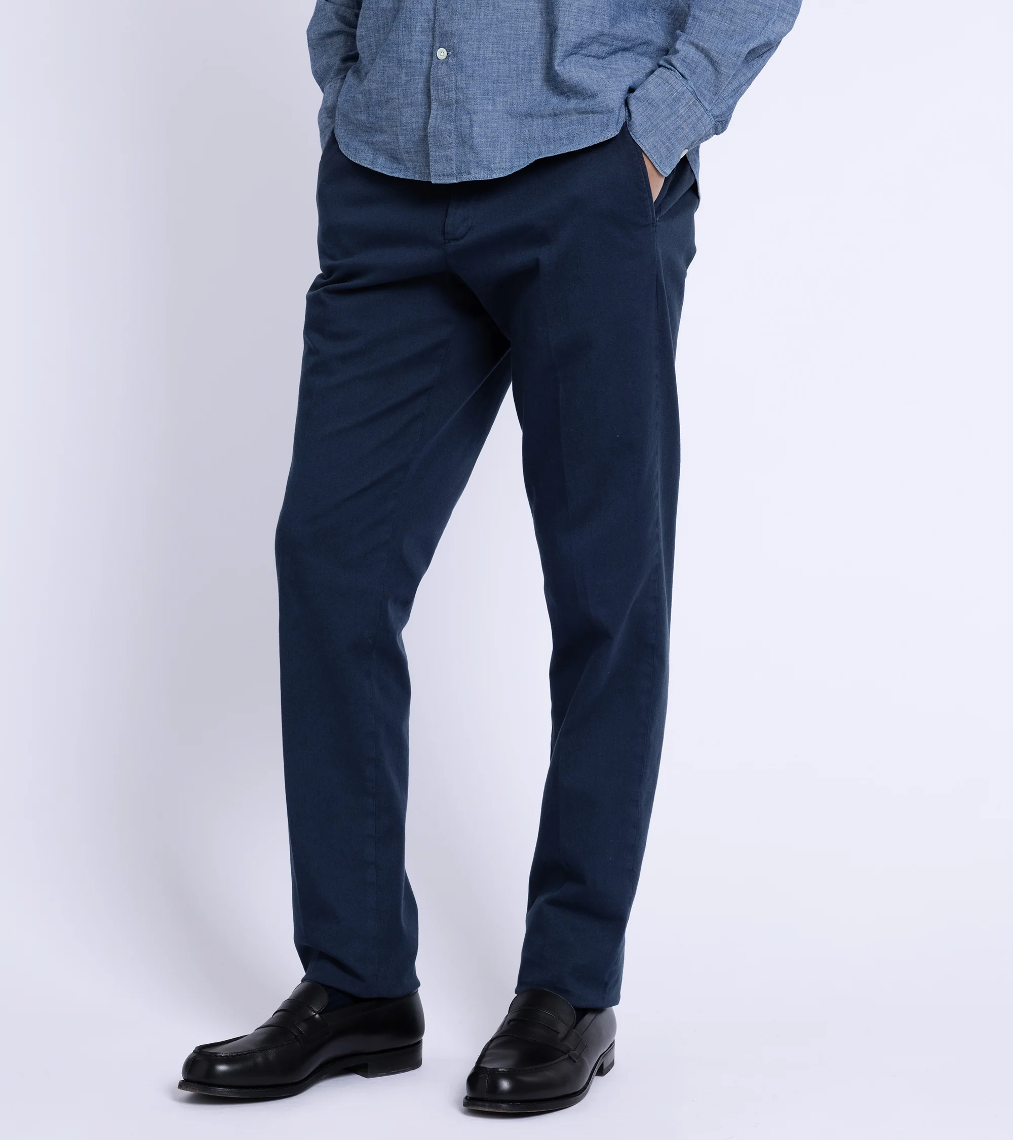 Trunk Palmer Flat Front Cotton Twill Trousers: Light Navy - Image 6